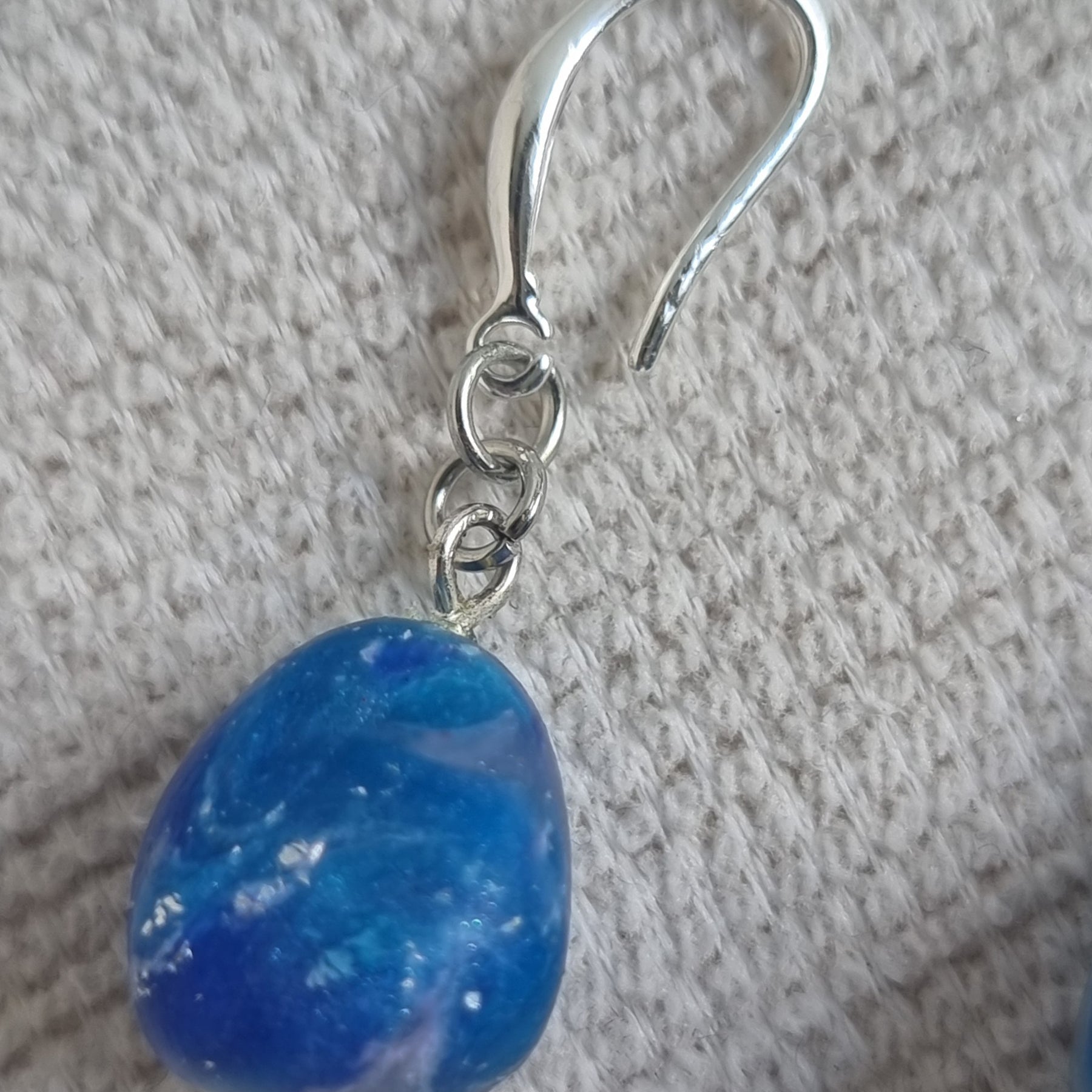Ocean Pebble Dangle = Blue and Silver marble effect earrings