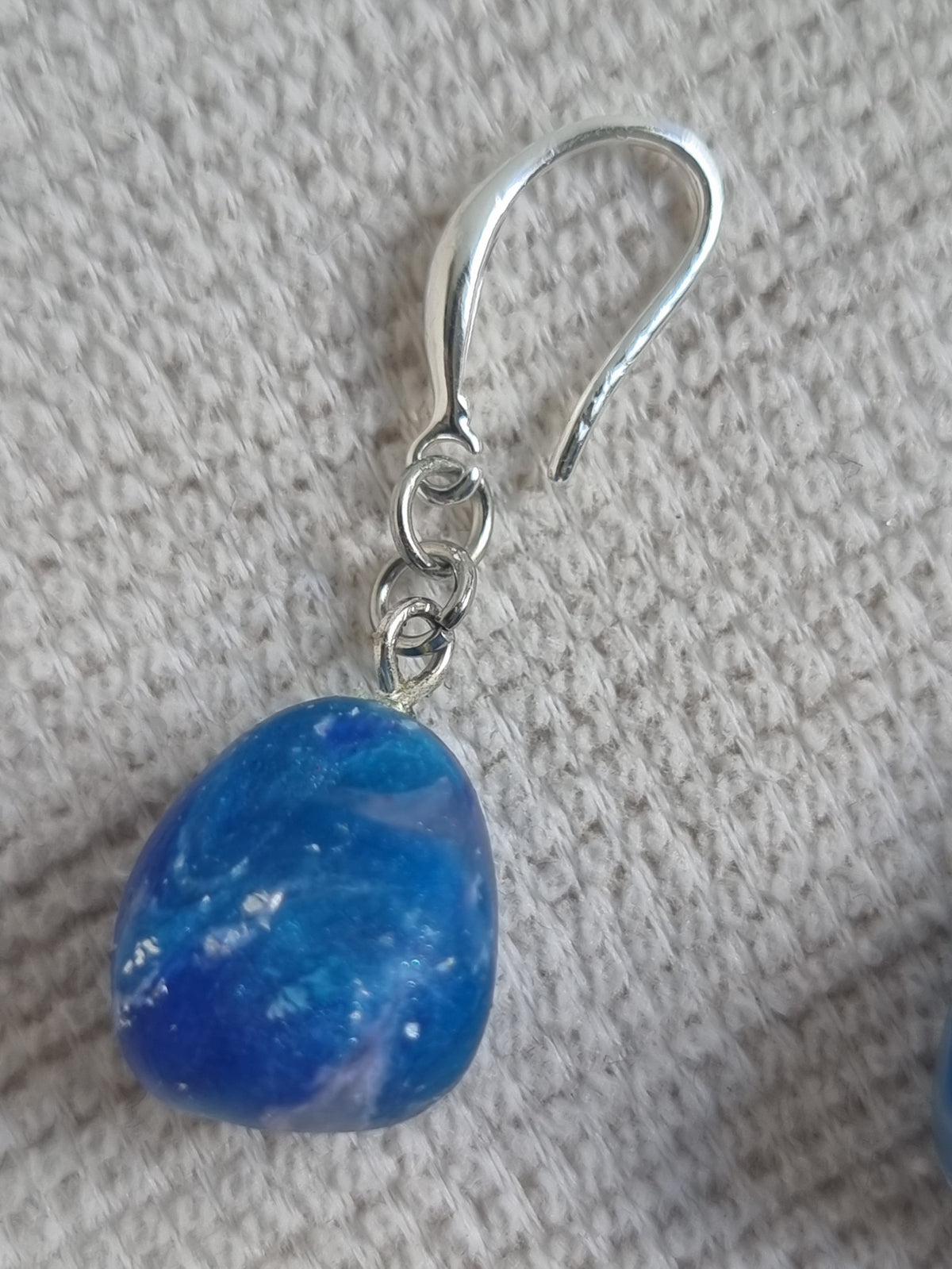 Ocean Pebble Dangle = Blue and Silver marble effect earrings