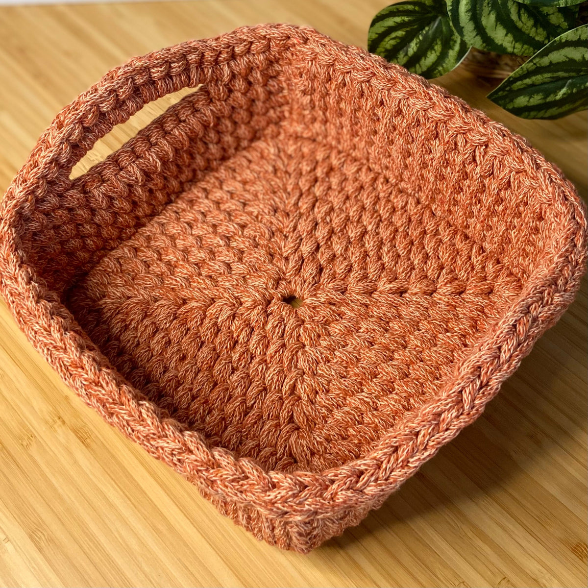 Handmade Crochet Basket - Variegated pumpkin - Square