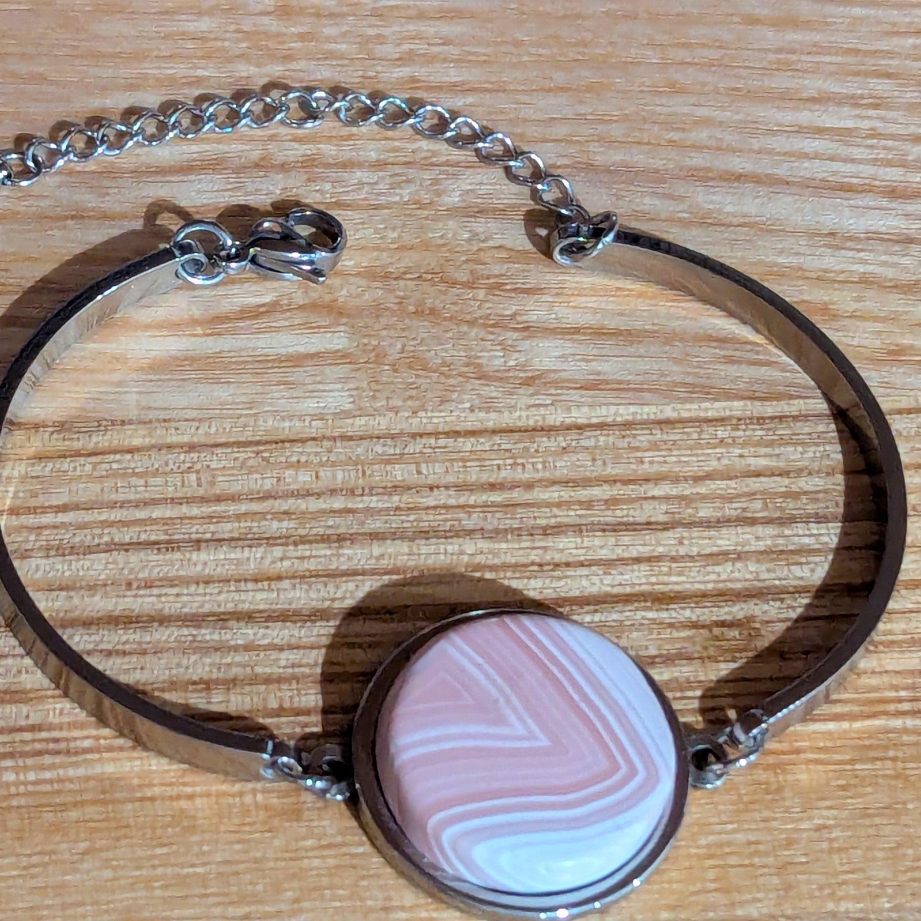 Pink Agate Stainless Streel Stone Bracelet