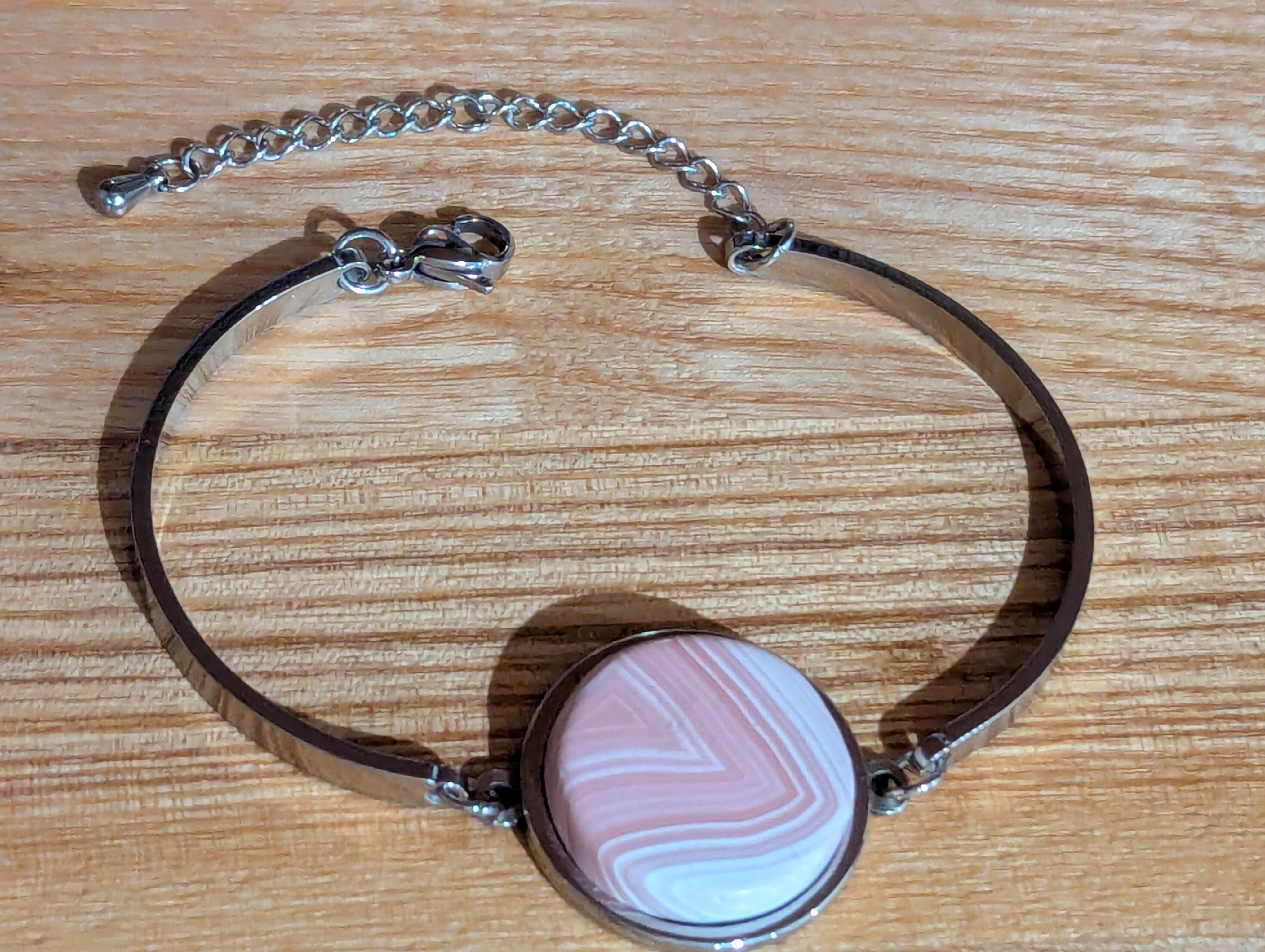 Pink Agate Stainless Streel Stone Bracelet
