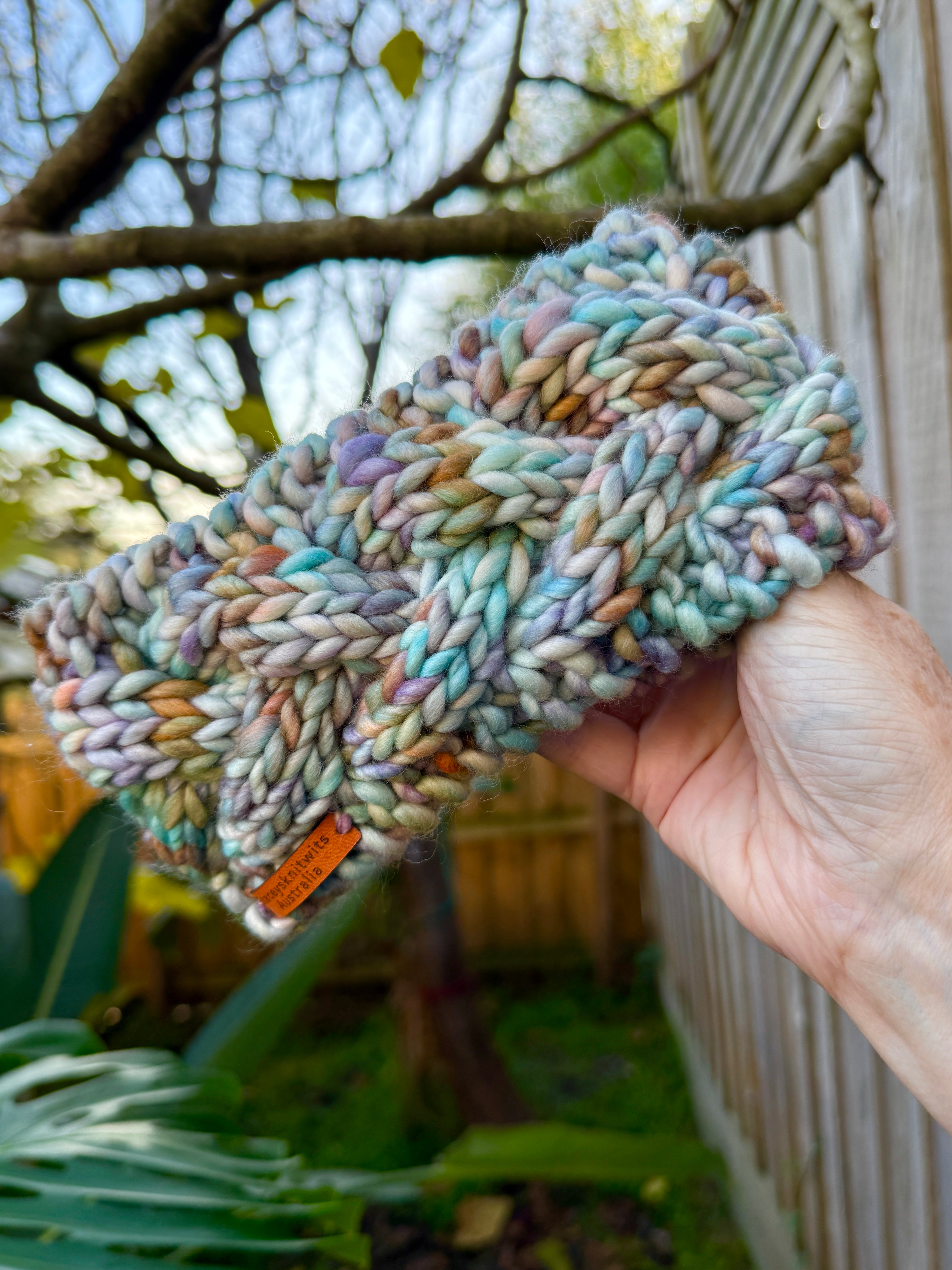 Hand Knitted Headband, Merino Wool Stretchy Ladies Rainbow Headband