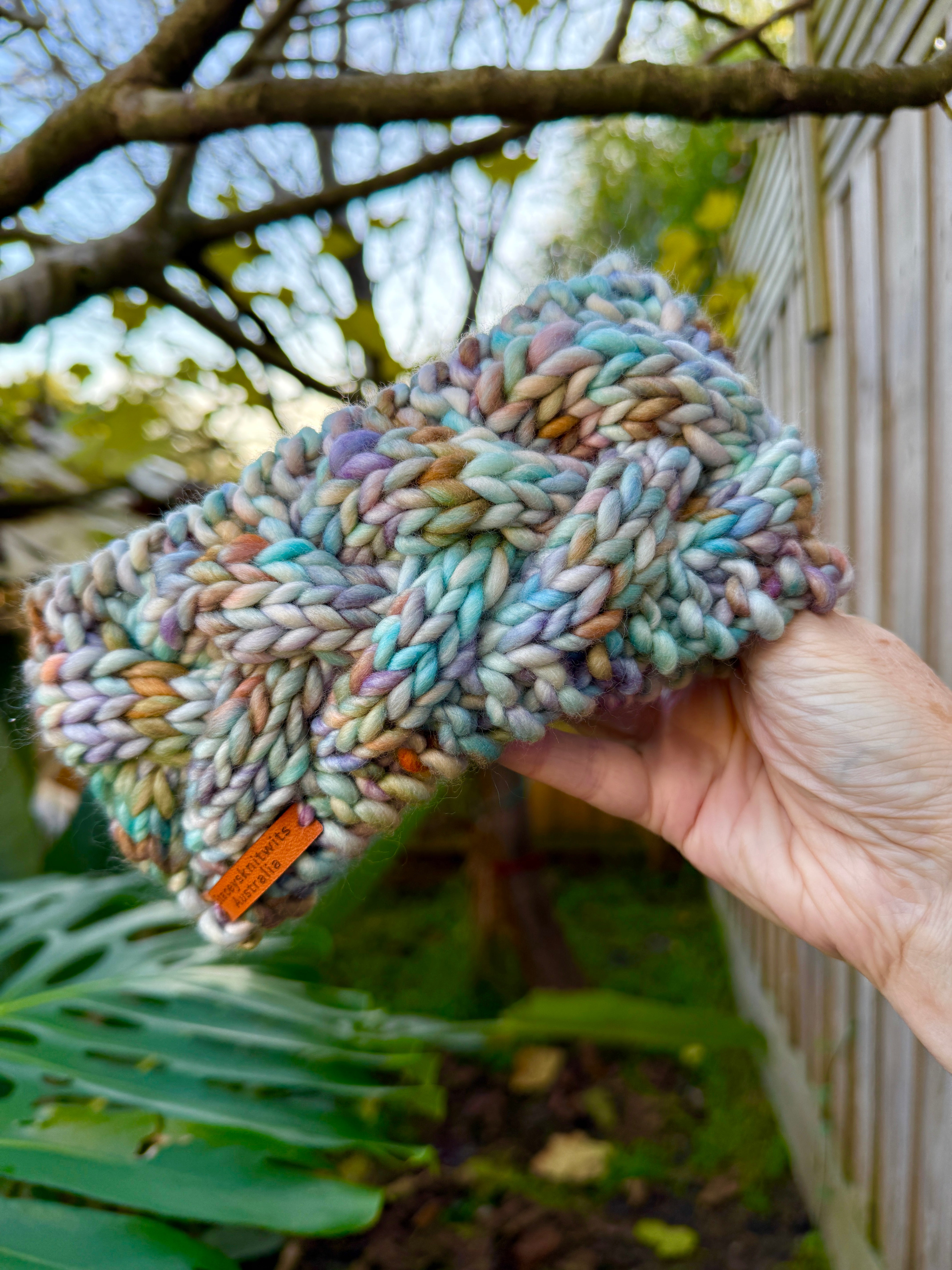 Hand Knitted Headband, Merino Wool Stretchy Ladies Rainbow Headband