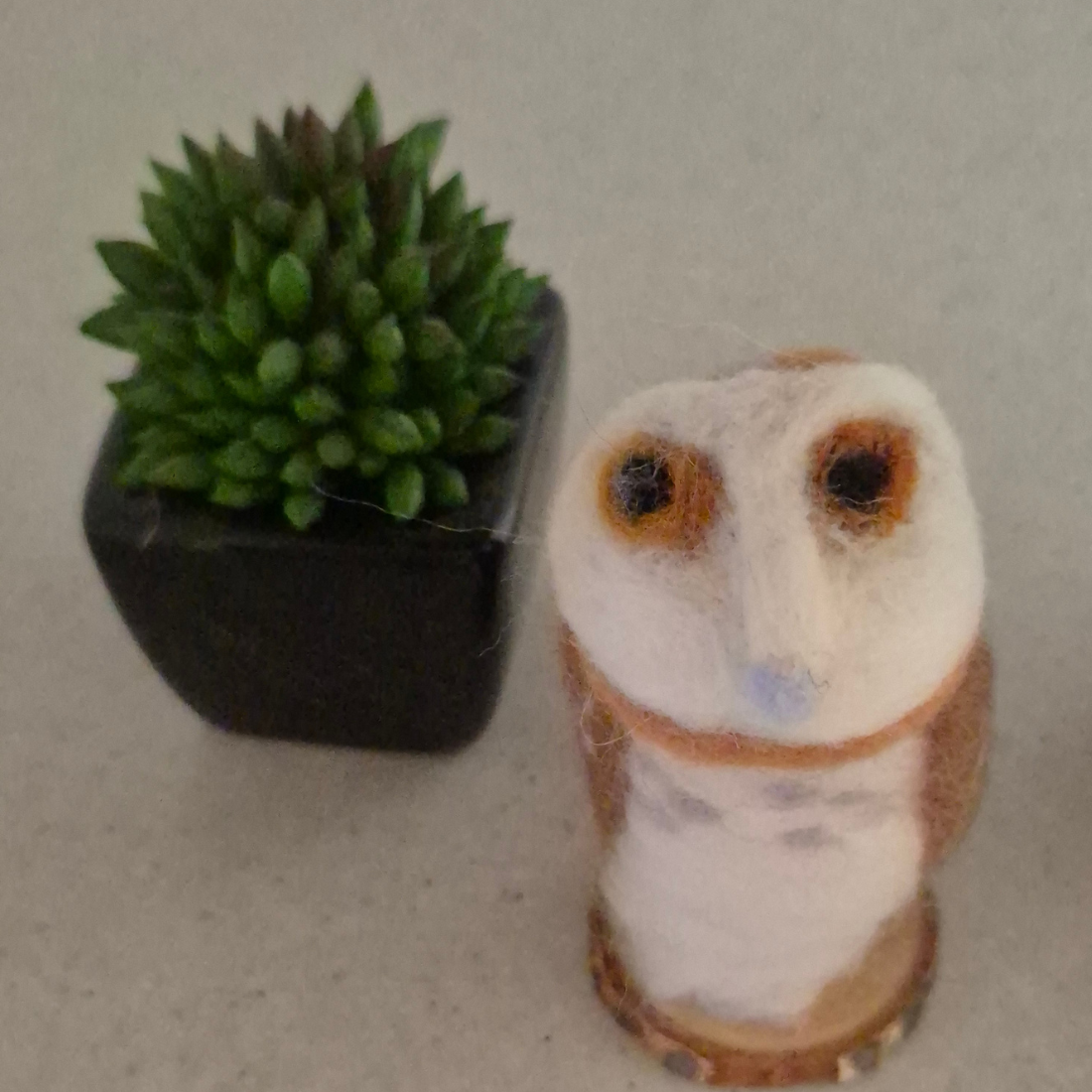 Needle Felted Owl on wooden Base