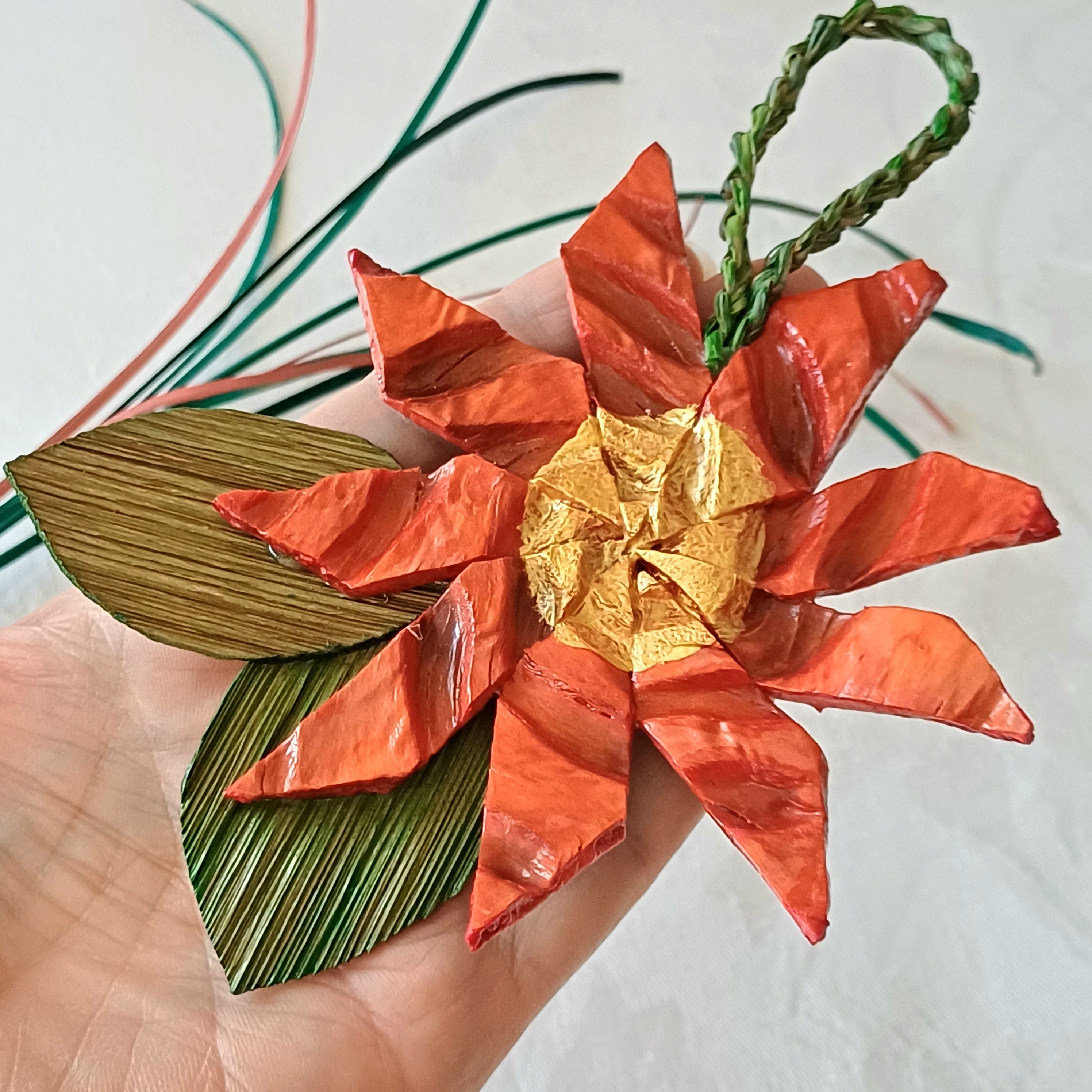 Handmade Red Flower ornament, set of three