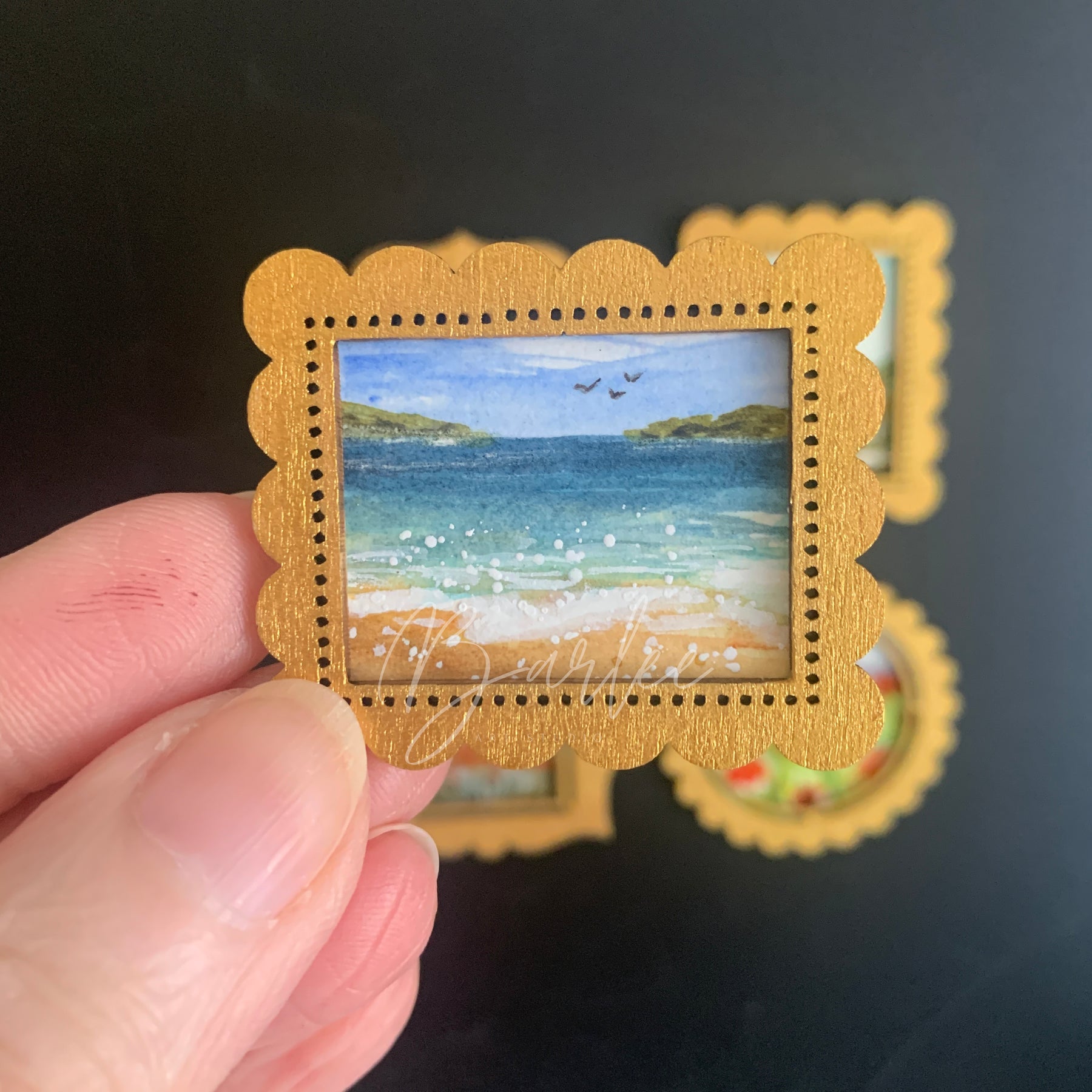 Hand Painted Fridge Magnet Set - 5 Framed Mini Paintings