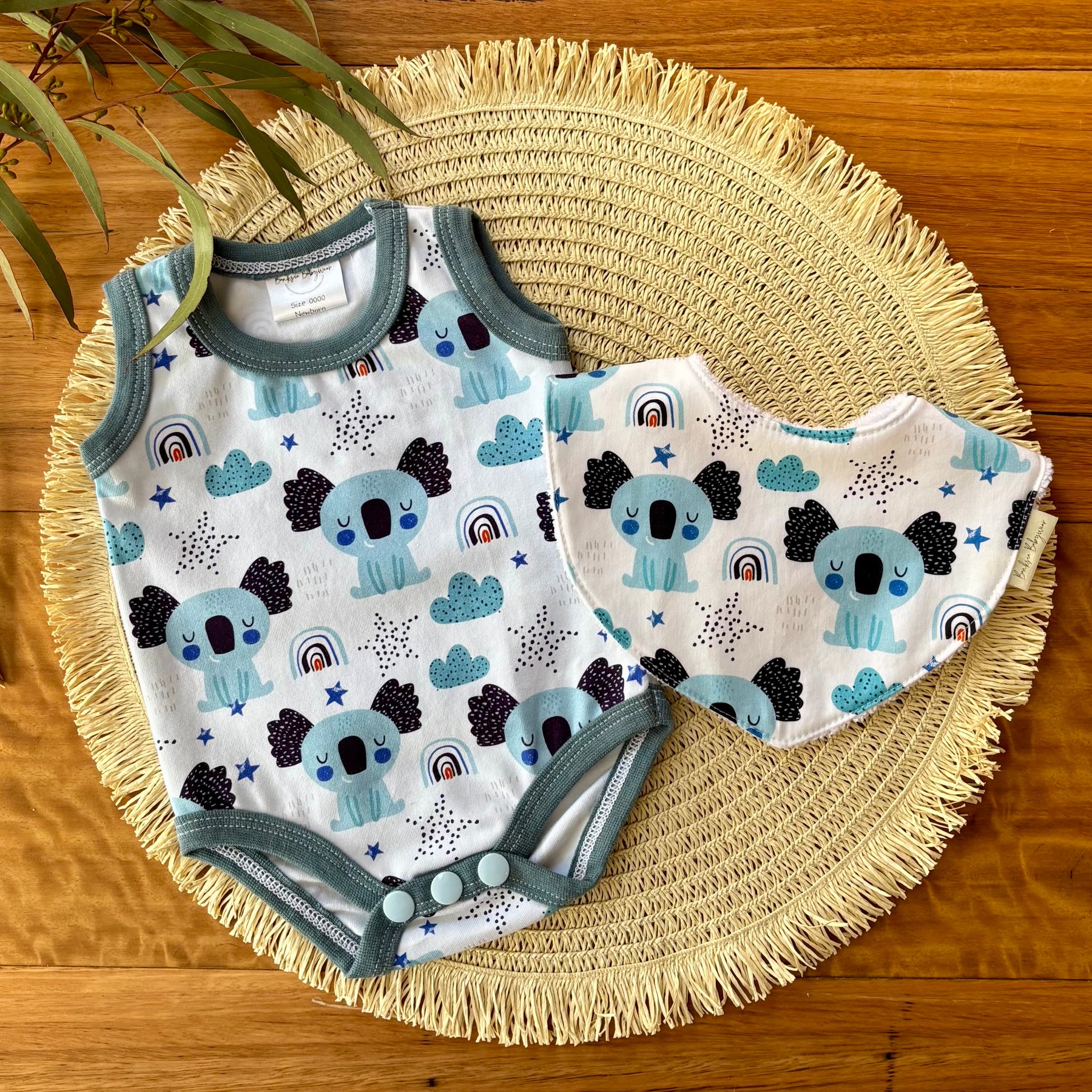 Baby Tank Bodysuit | Blue Koalas | Size premmie to 2 | Made to order