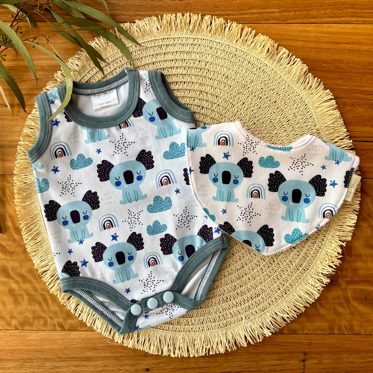 Baby Tank Bodysuit | Blue Koalas | Size premmie to 2 | Made to order