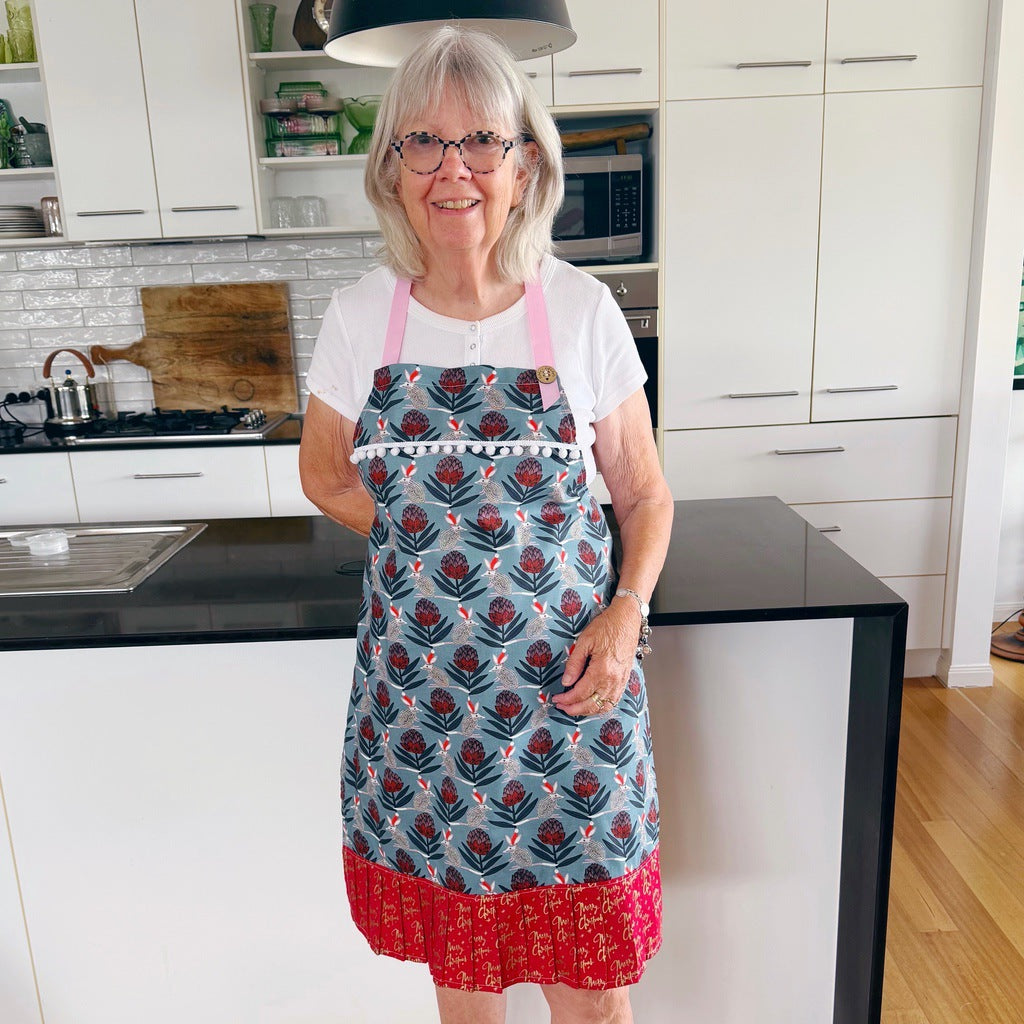Bilby and waratahs Christmas ladies' tie back apron.