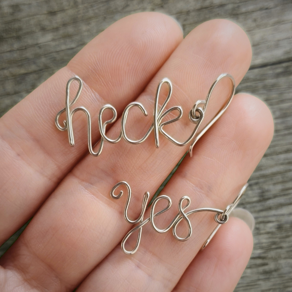 Heck Yes Curse-ive Word Dangle Earrings