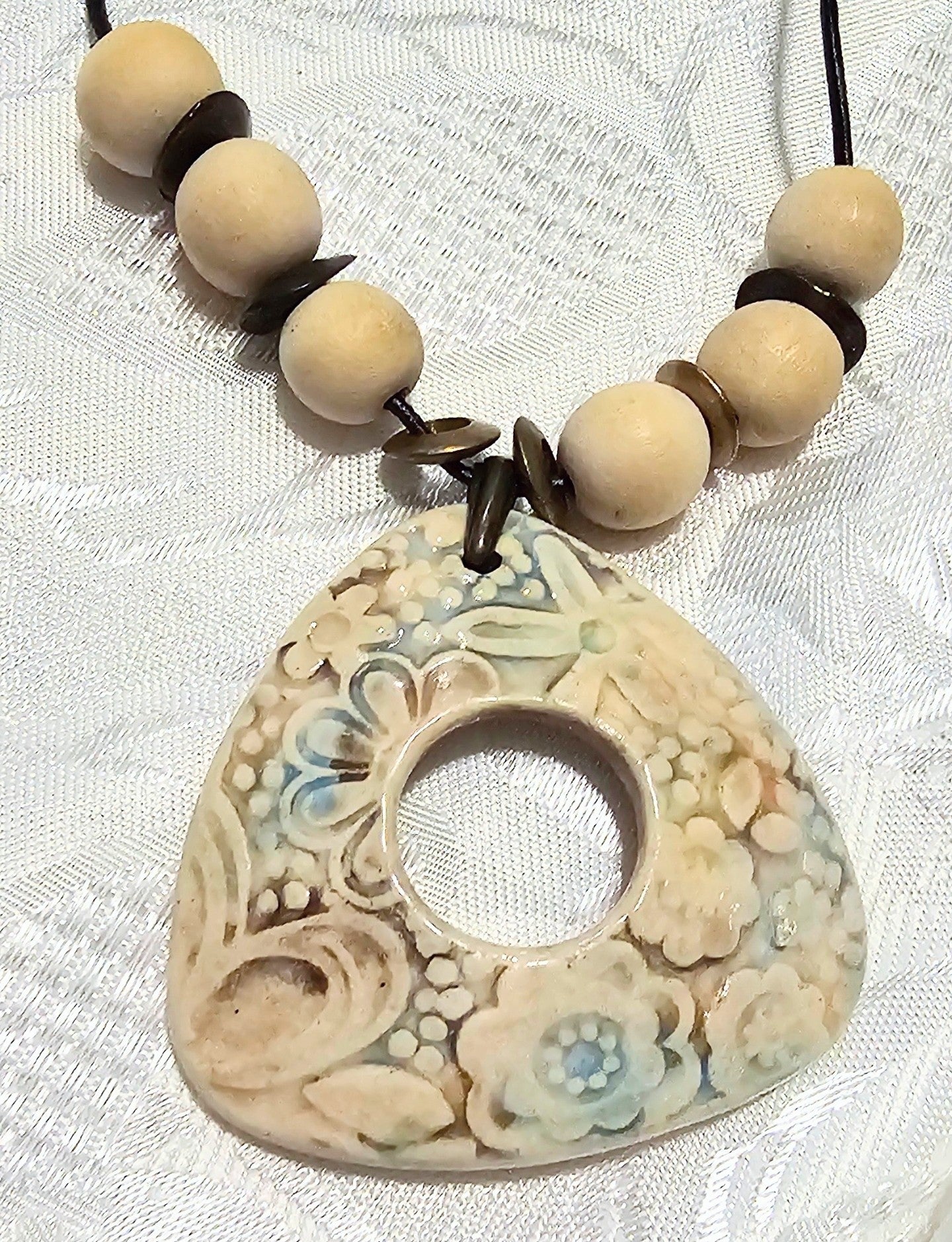 Artisan made Triangular Ceramic Pendant suspended on Adjustable Black Cord FREE POST