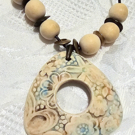 Artisan made Triangular Ceramic Pendant suspended on Adjustable Black Cord FREE POST