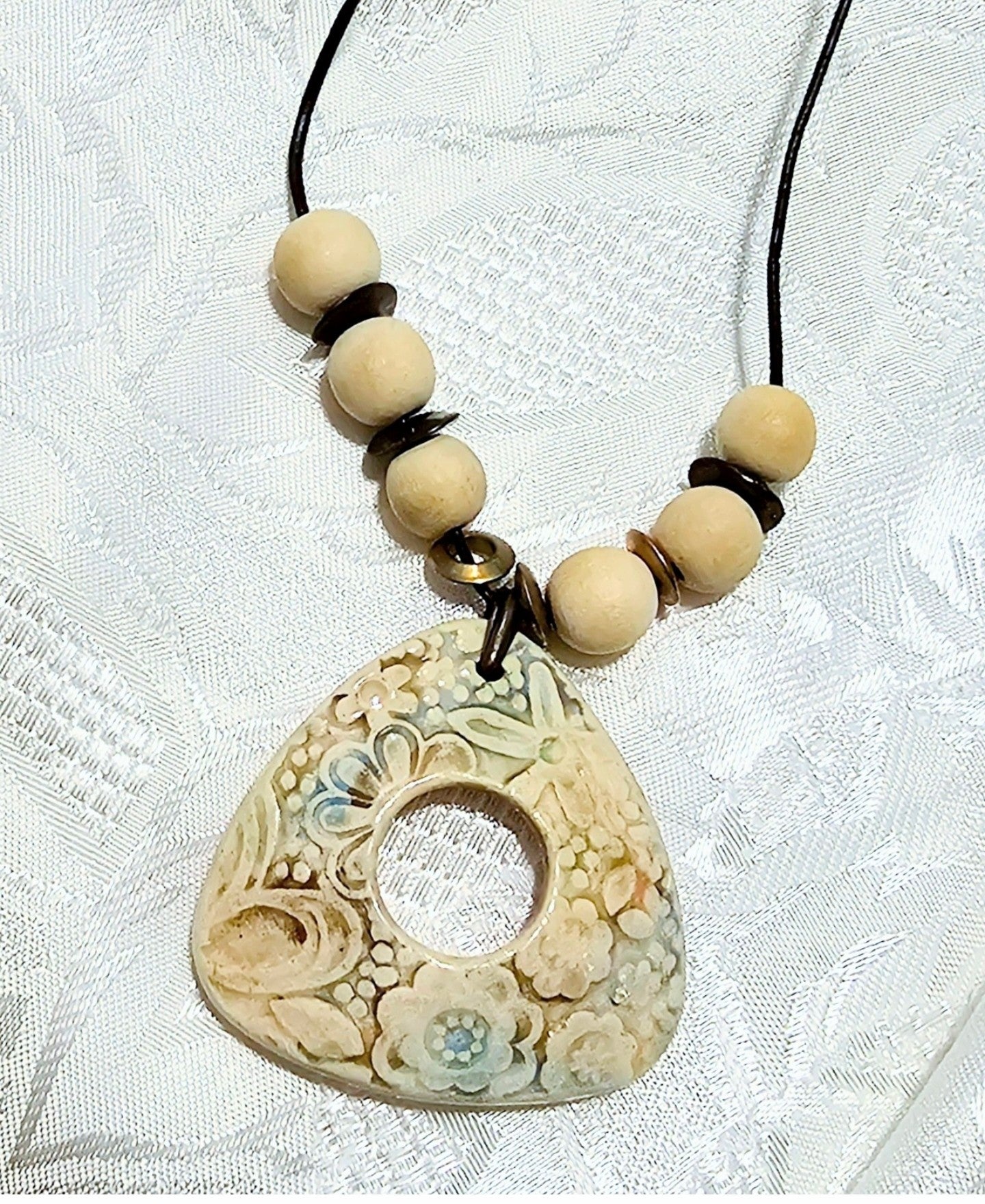 Artisan made Triangular Ceramic Pendant suspended on Adjustable Black Cord FREE POST