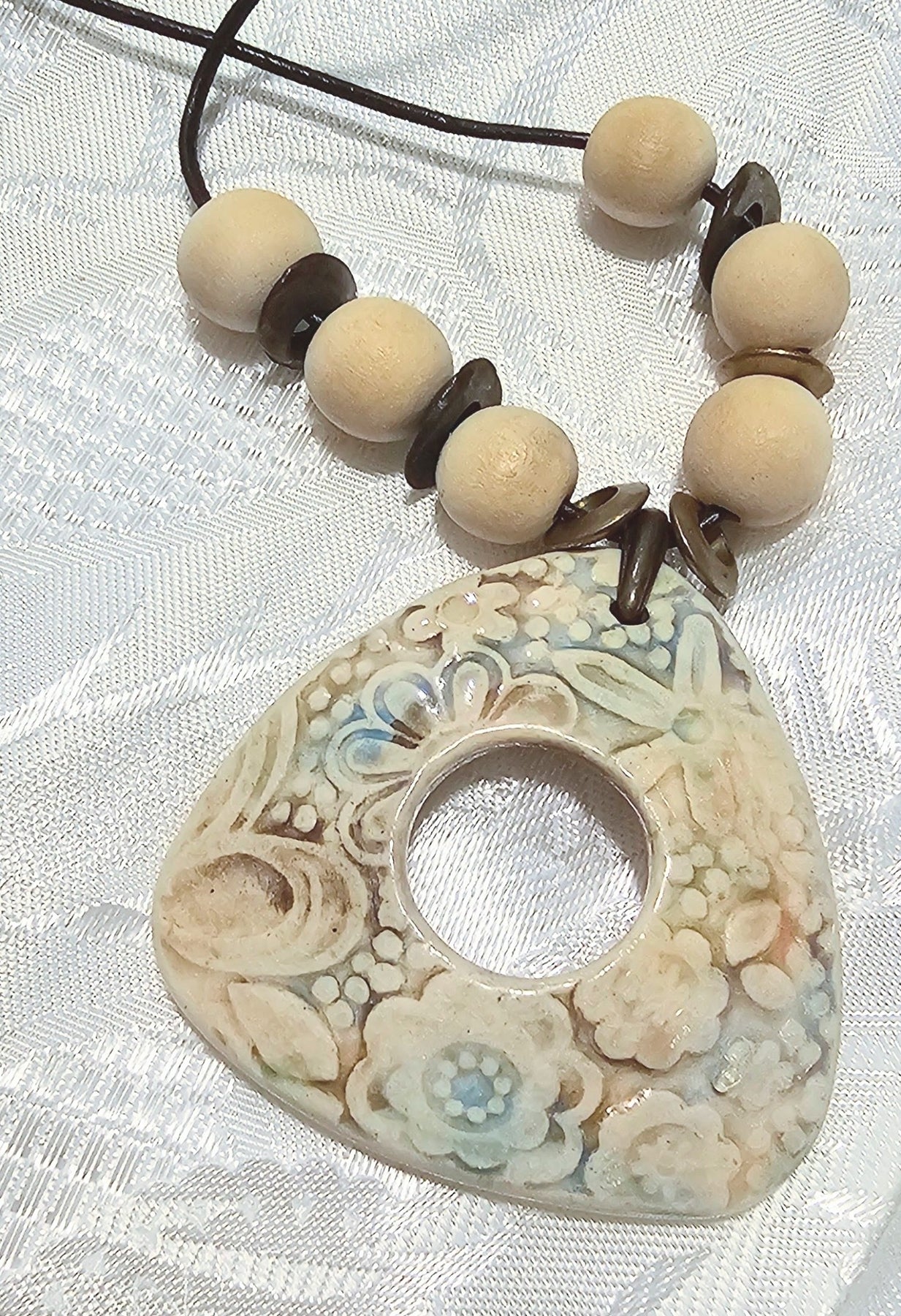 Artisan made Triangular Ceramic Pendant suspended on Adjustable Black Cord FREE POST