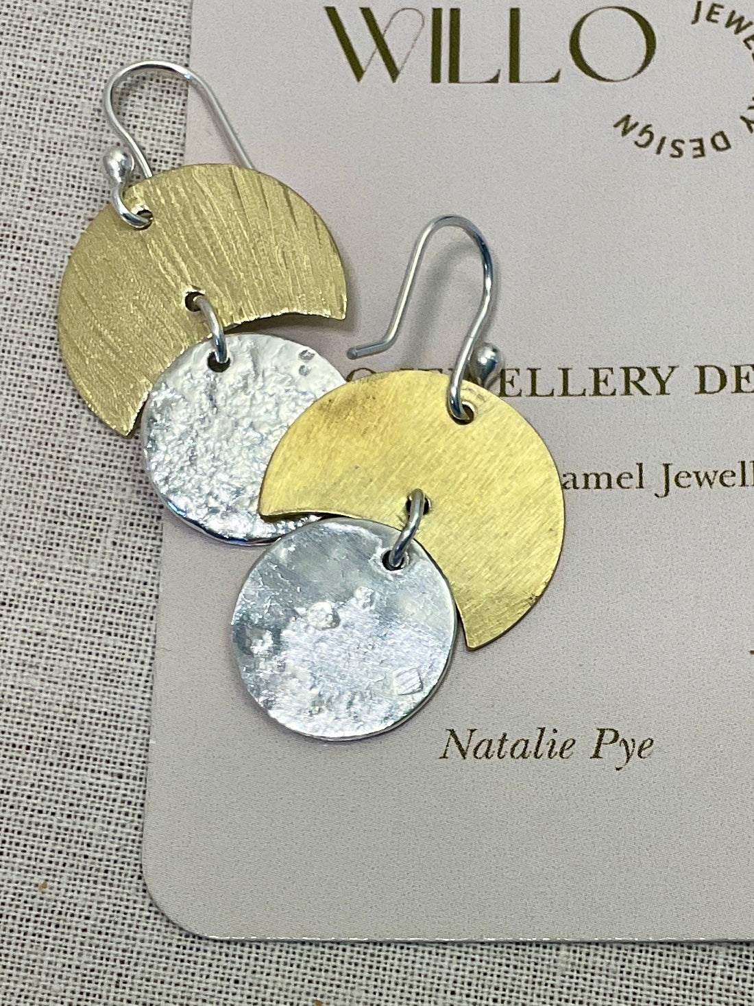 Moon Craters. Brass and silver earrings. Handmade