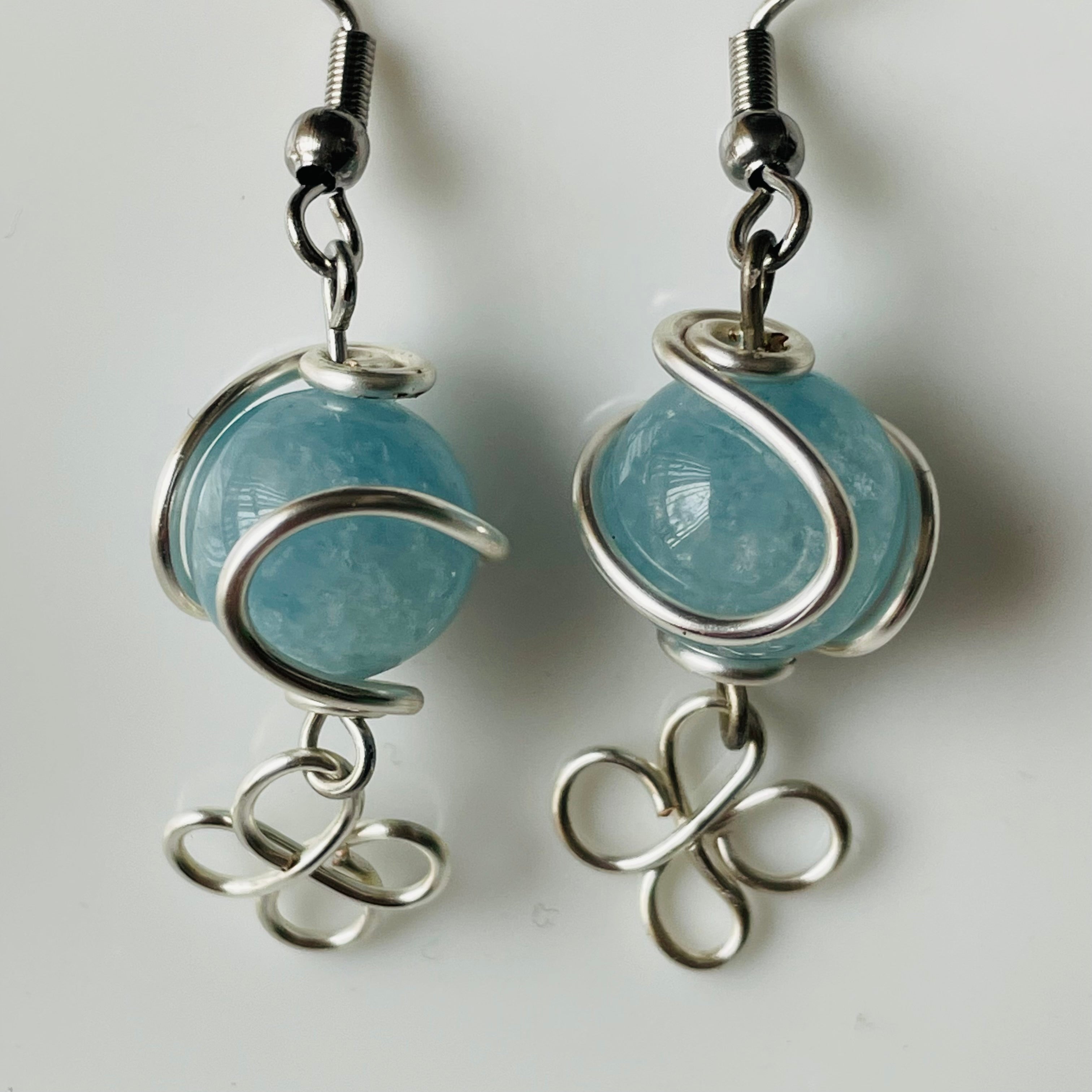 Jade Wrapped in Wire with Daisy Drop Earrings