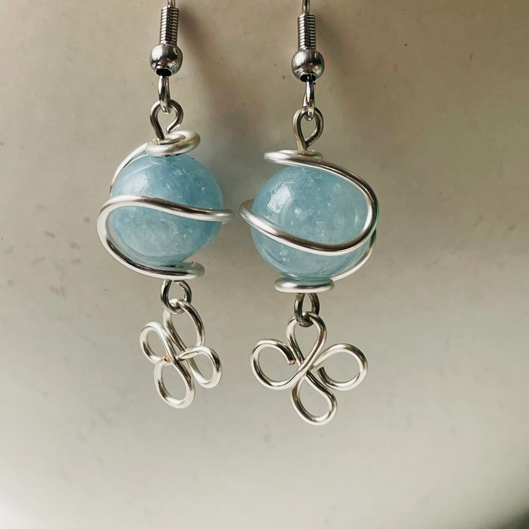 Jade Wrapped in Wire with Daisy Drop Earrings