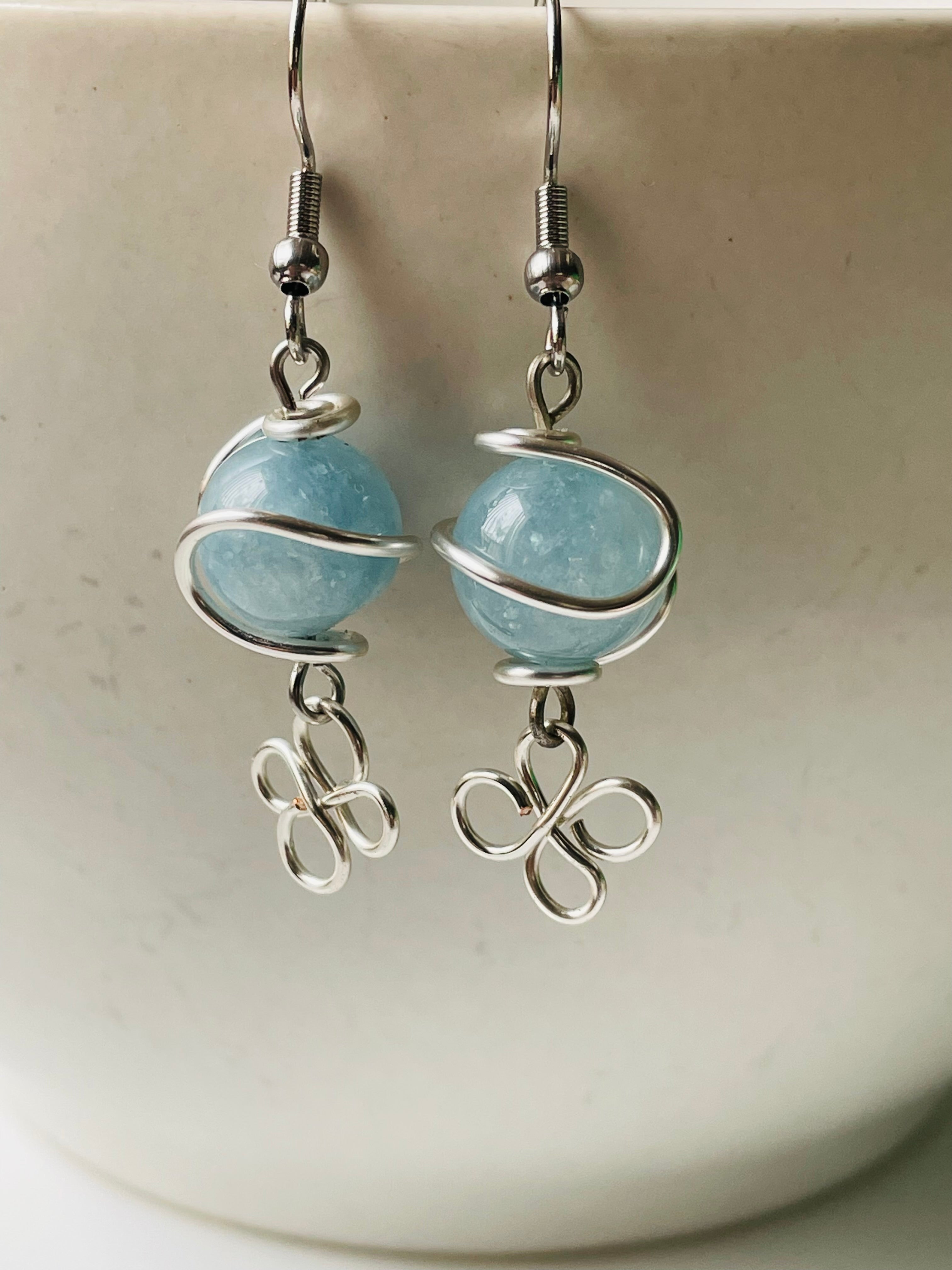 Jade Wrapped in Wire with Daisy Drop Earrings