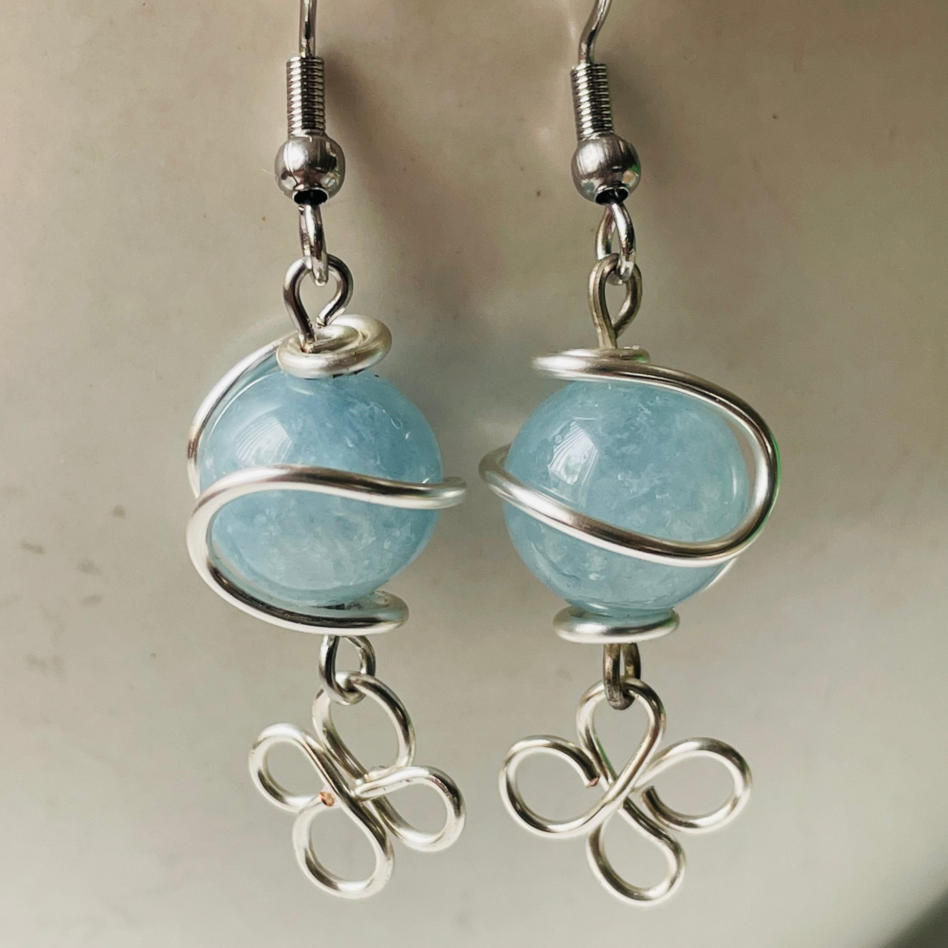 Jade Wrapped in Wire with Daisy Drop Earrings