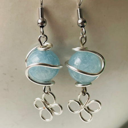 Jade Wrapped in Wire with Daisy Drop Earrings