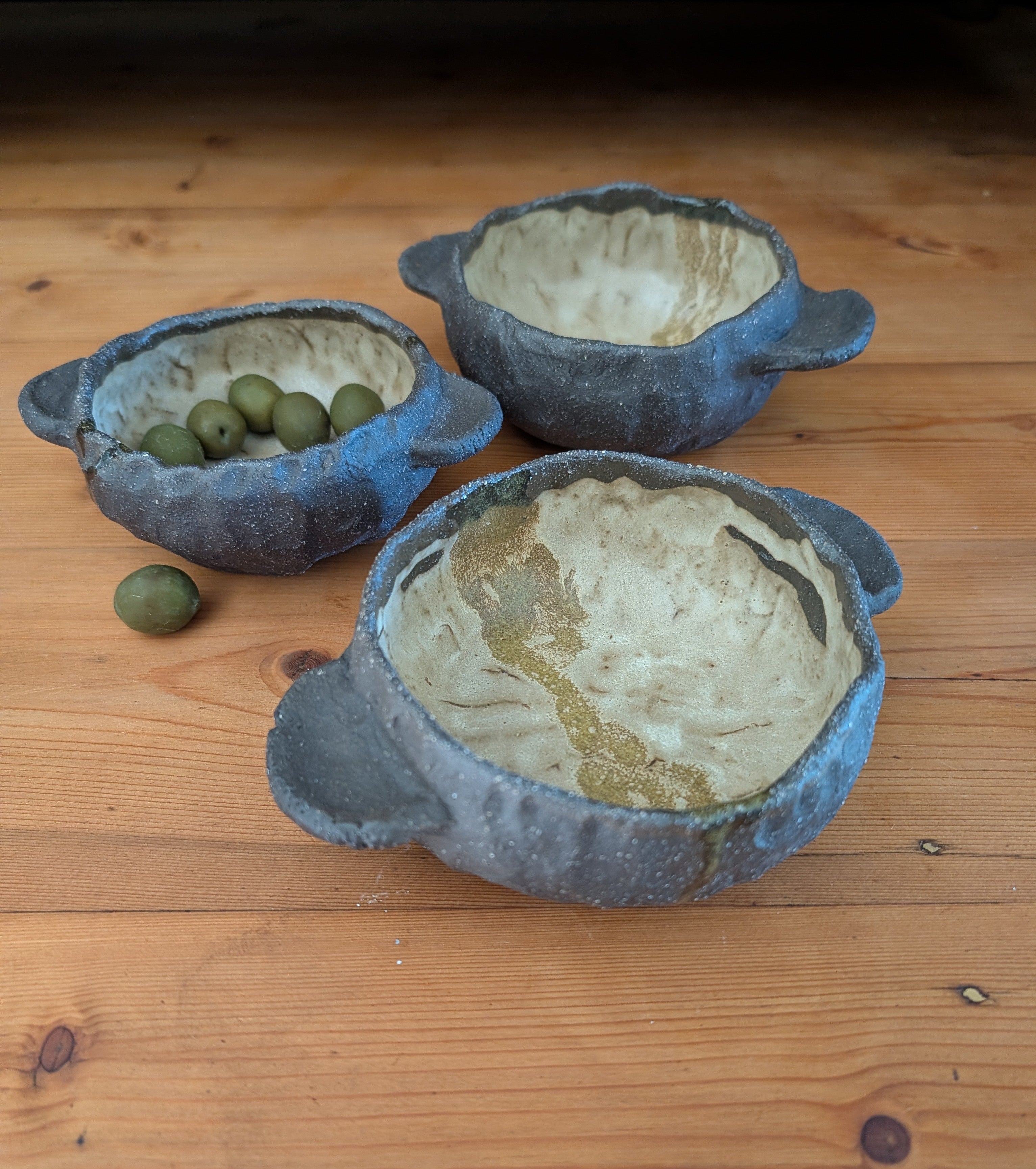 Set of 3 Small Handmade Ceramic Bowls - Earthy, Wabi-Sabi Stoneware