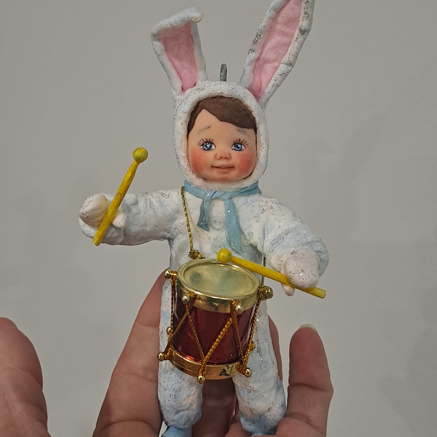 Spun Cotton Bunny Drummer Christmas Tree Ornament