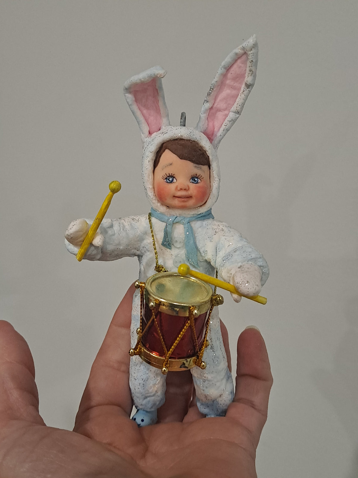 Spun Cotton Bunny Drummer Christmas Tree Ornament