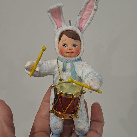 Spun Cotton Bunny Drummer Christmas Tree Ornament