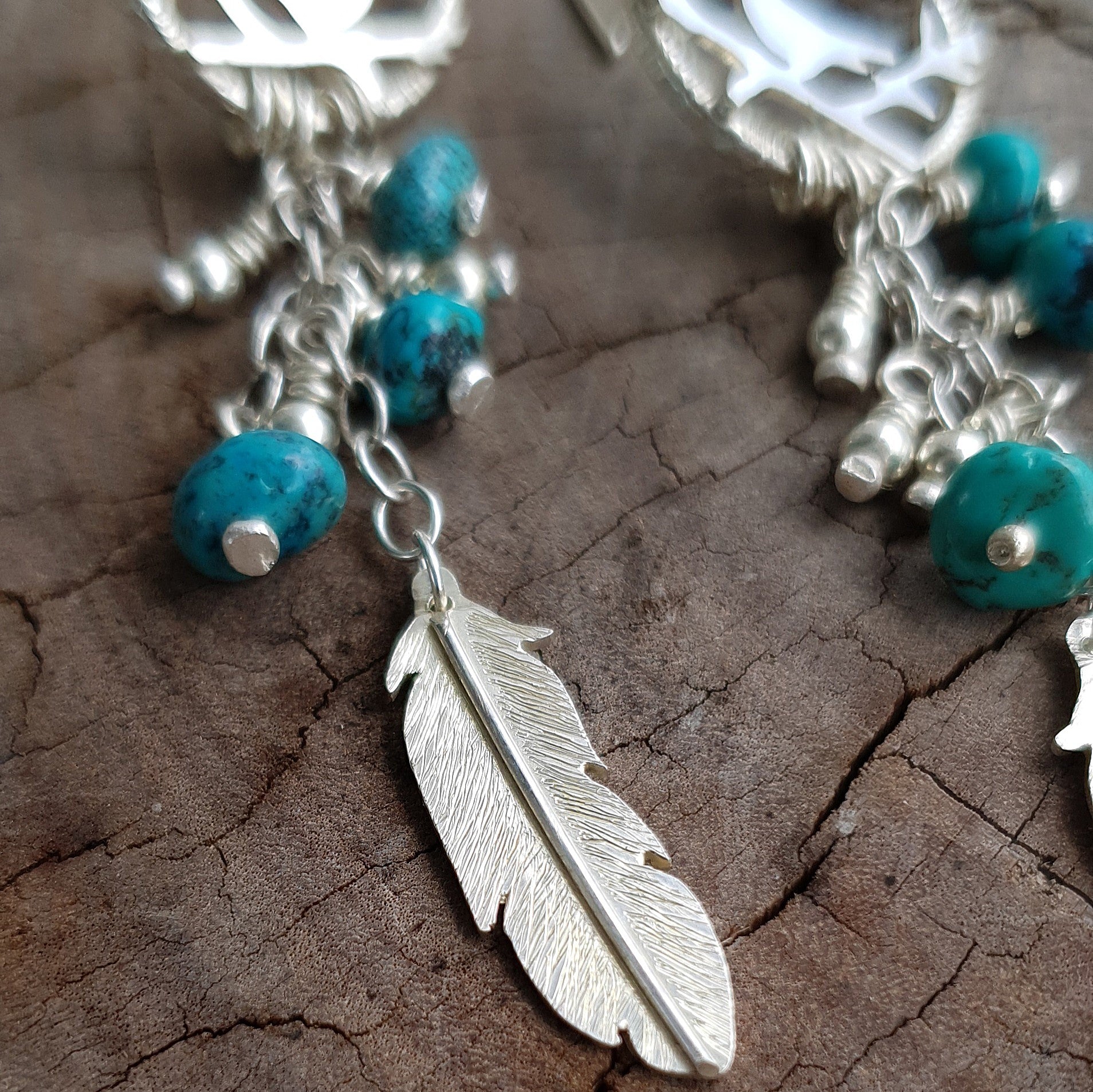 Free as a bird silver earrings with turquoise beads