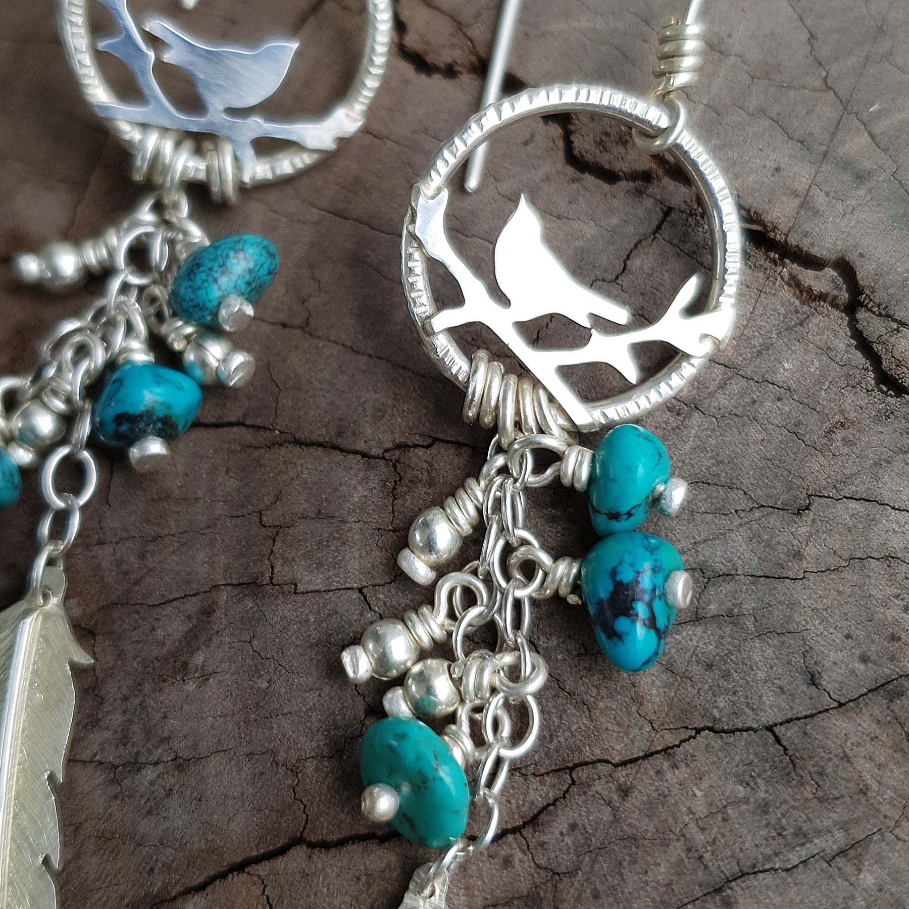 Free as a bird silver earrings with turquoise beads