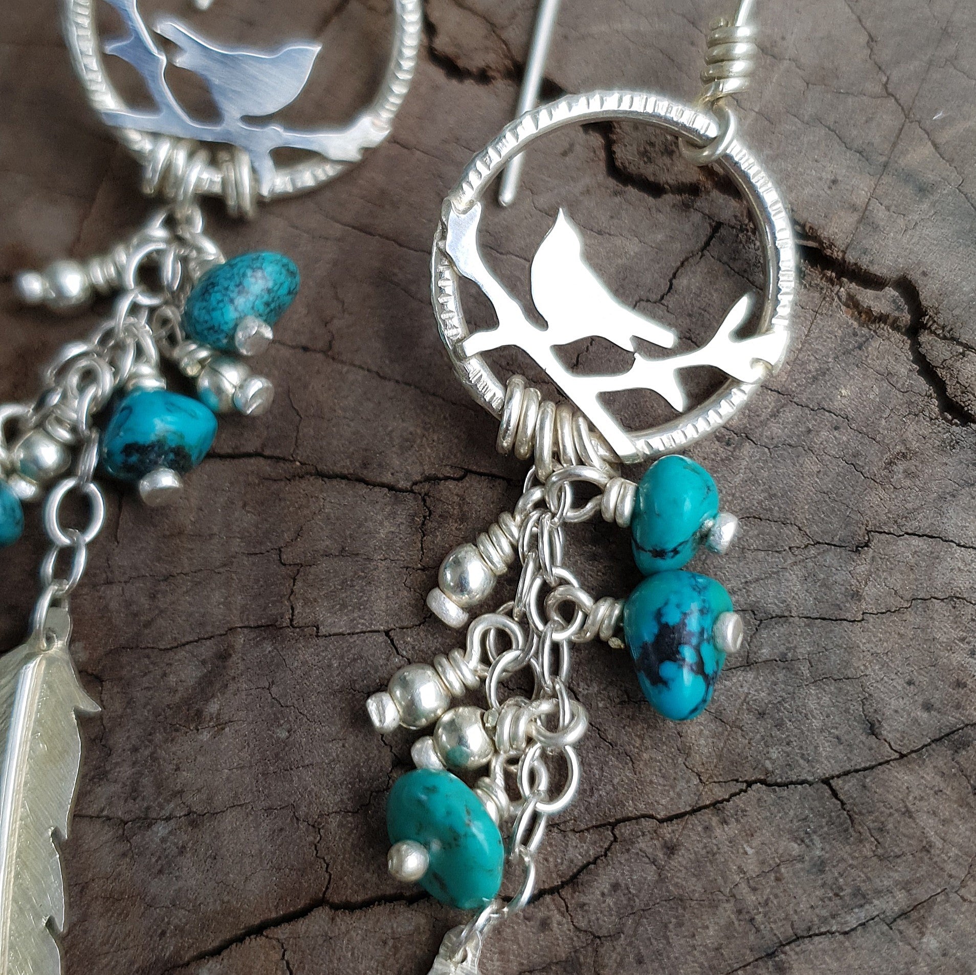 Free as a bird silver earrings with turquoise beads