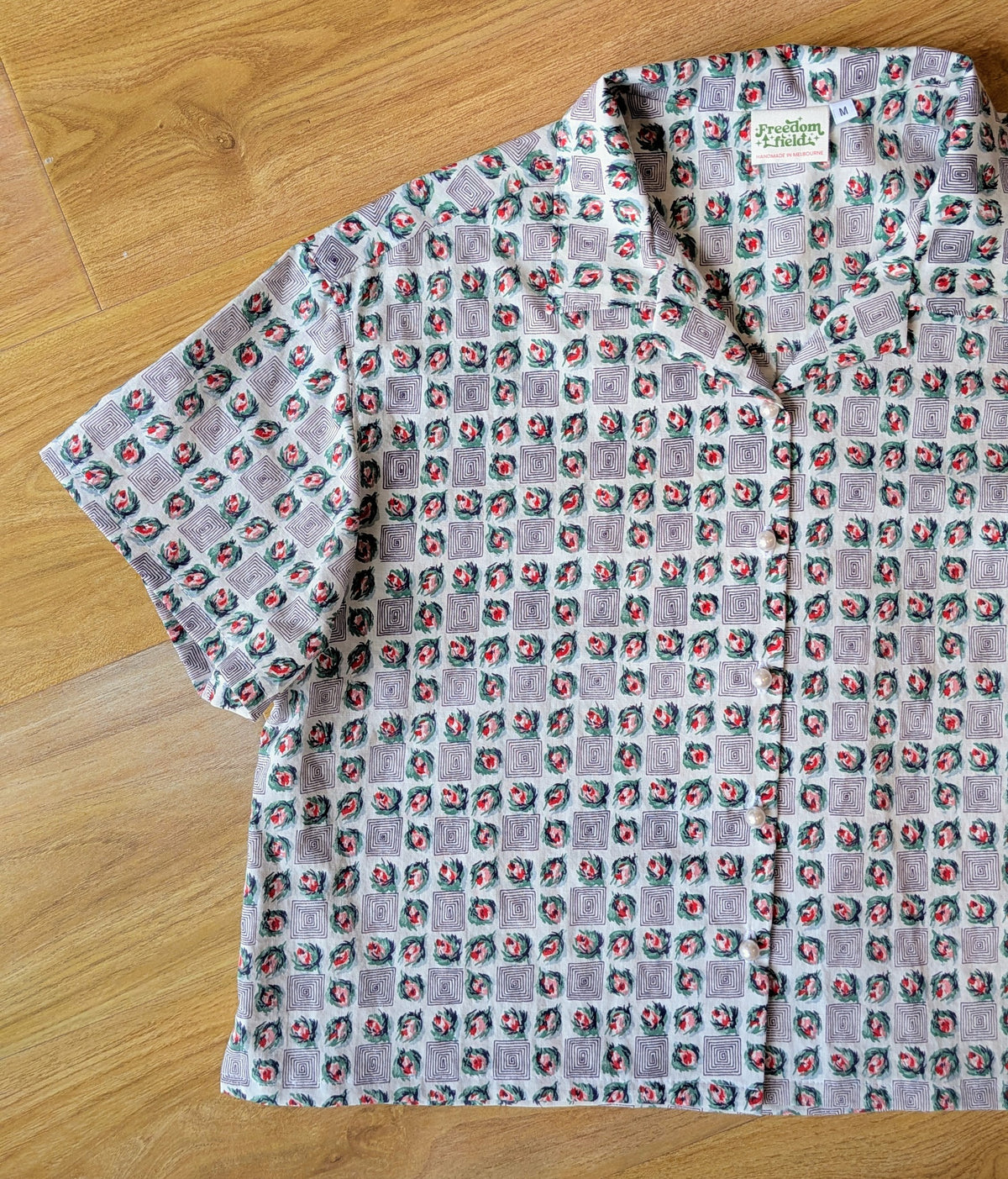 Upcycled vintage Cotton Classic Cut Crop Button-up Shirt (White / Size M)