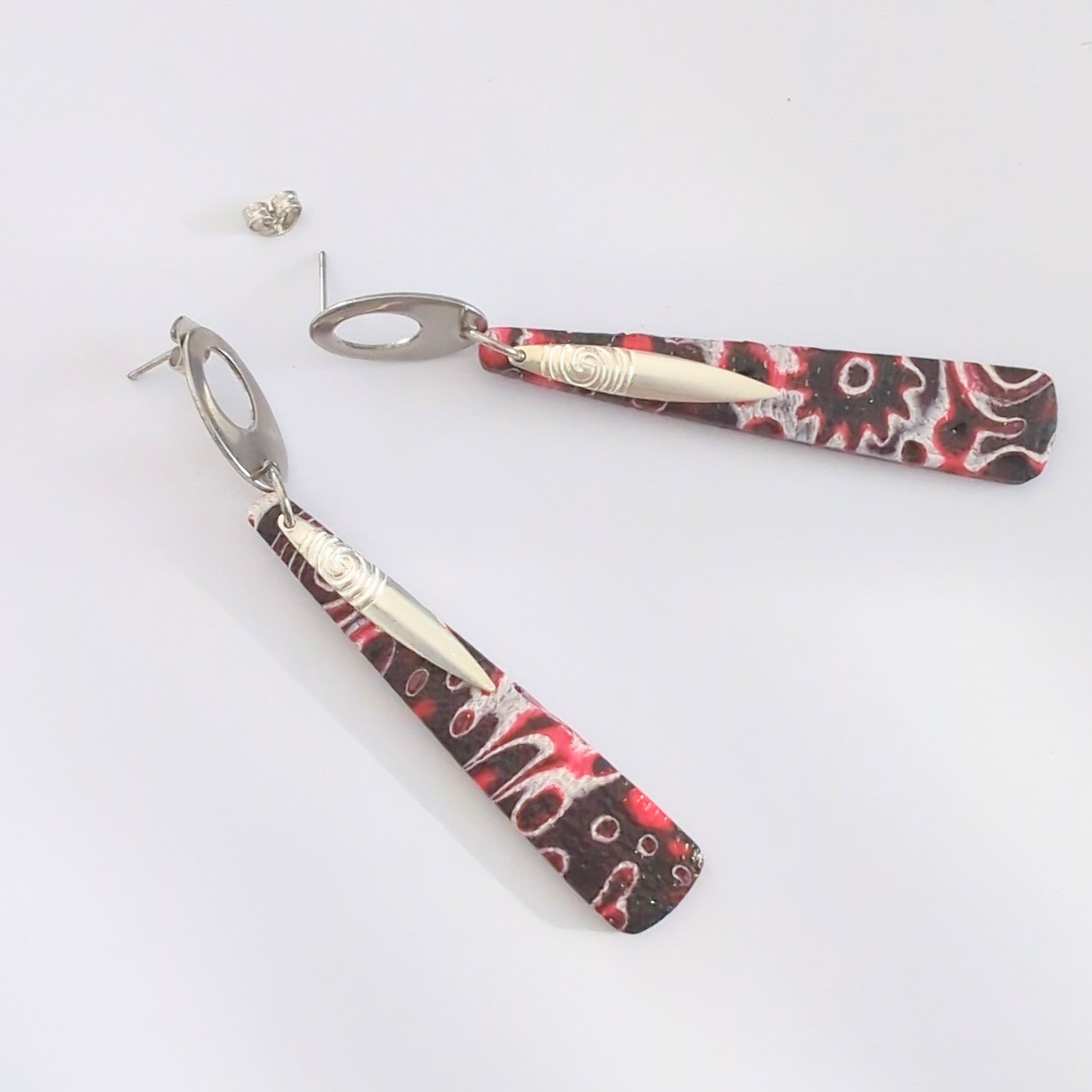 Mokume Gane Earrings in Red