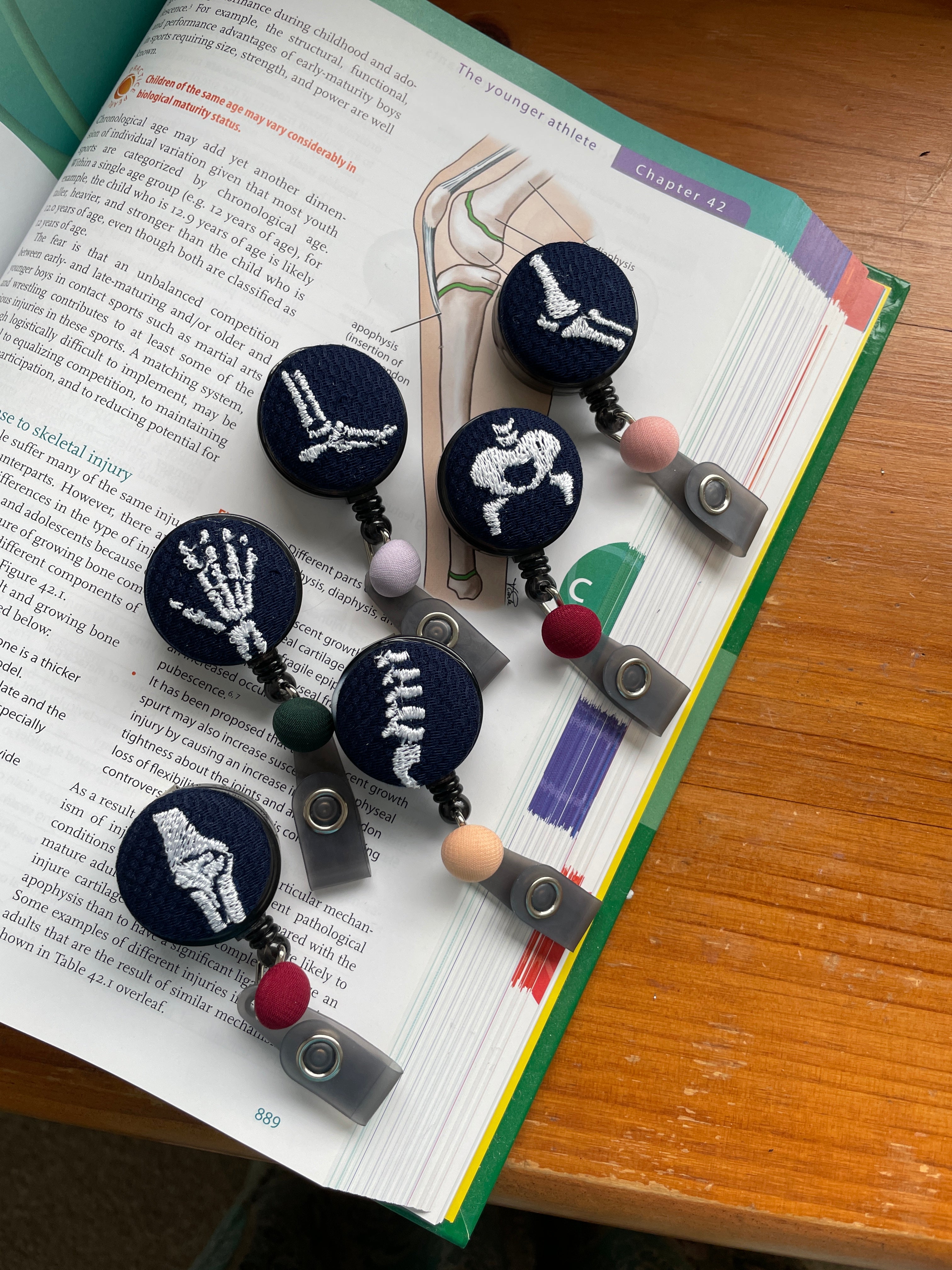 Embroidered Bone Badge Reel: Orthopedic ID Holder