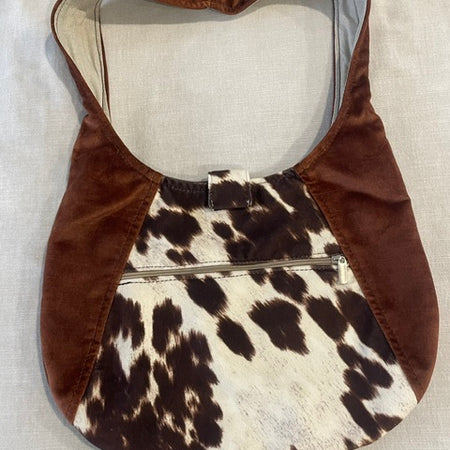 Brown Velvet Slouch Bag/Velvet Cowhide Print