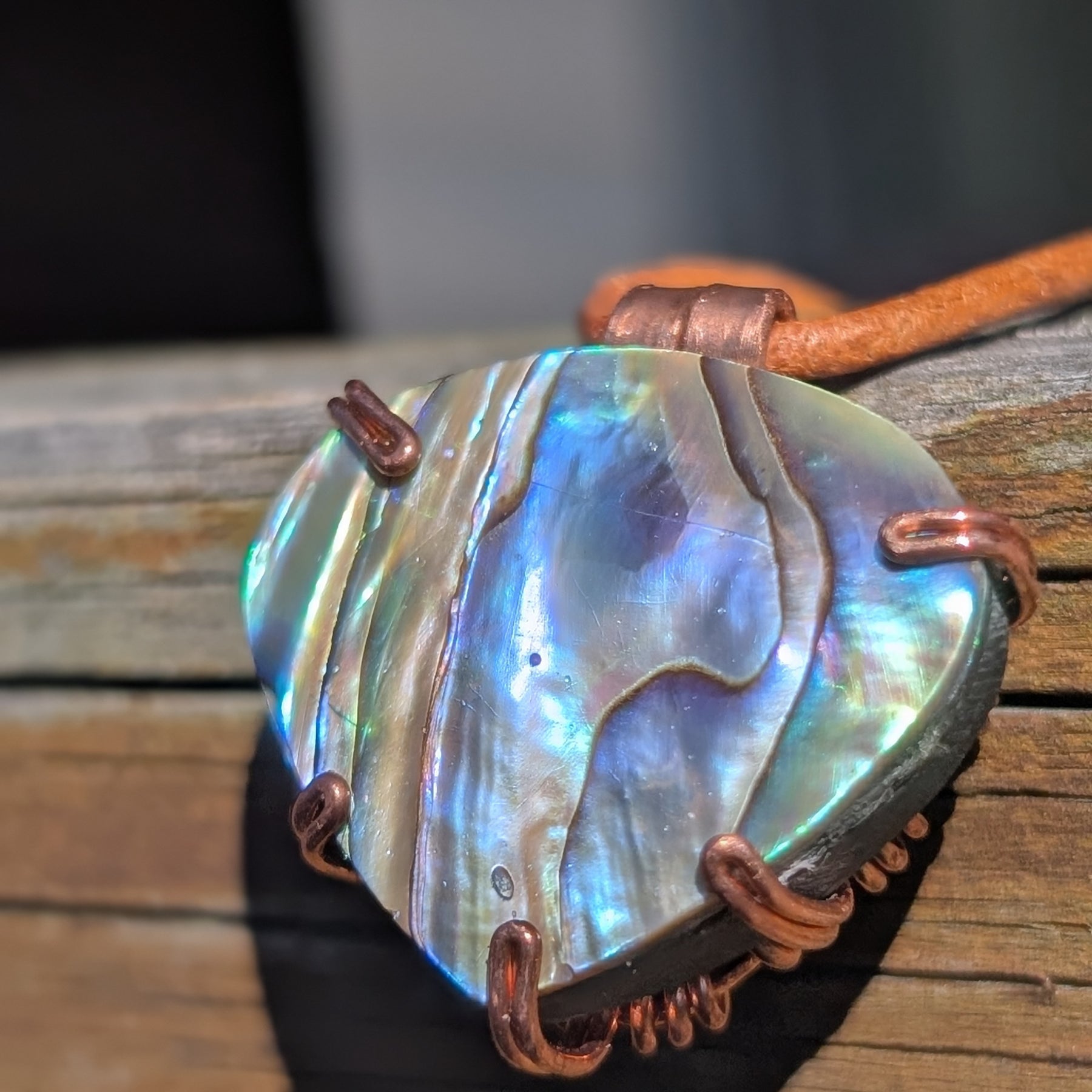 Aquata - Stabilised Abalone Shell Pendant in Simple Copper Setting