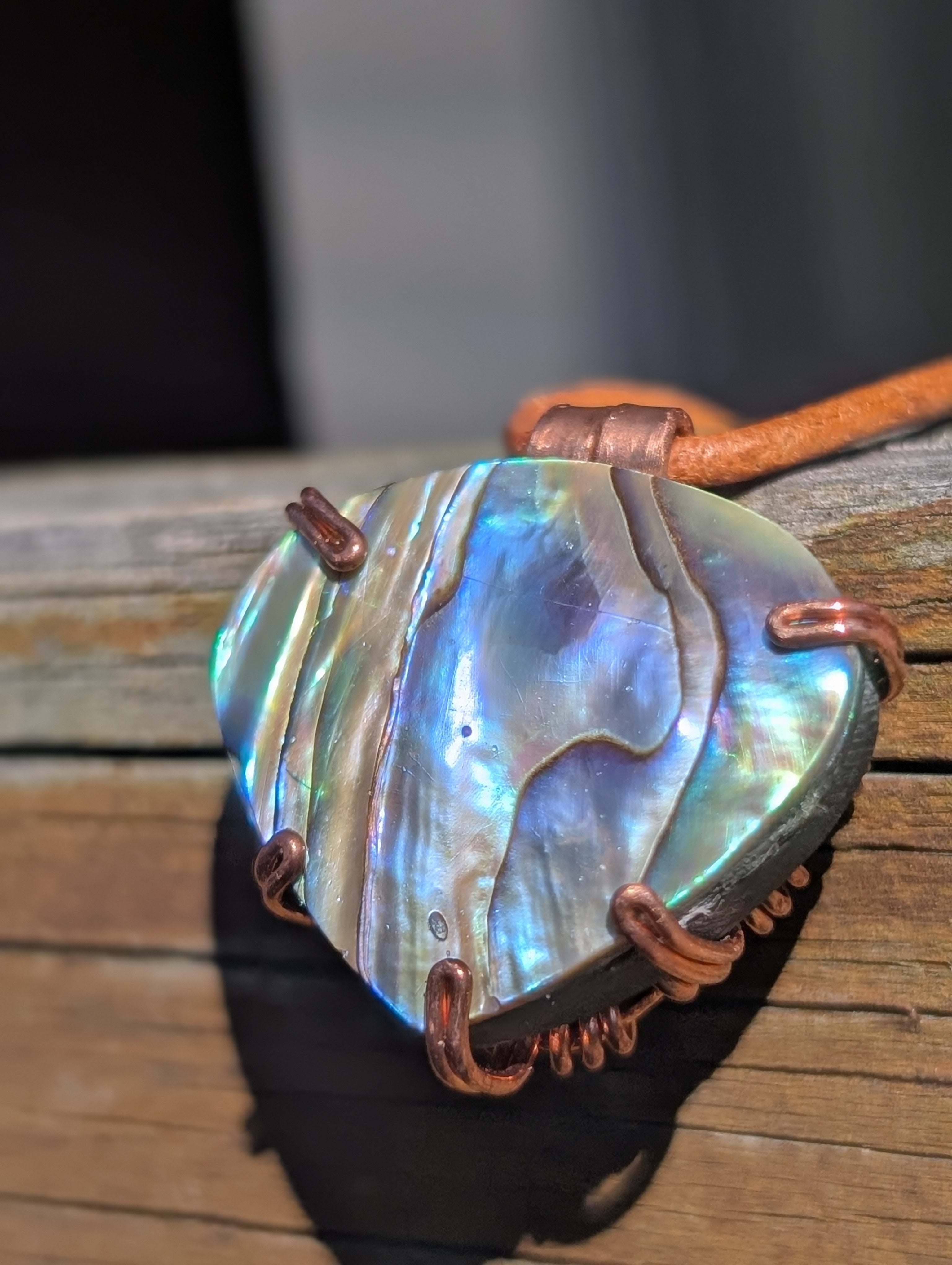 Aquata - Stabilised Abalone Shell Pendant in Simple Copper Setting