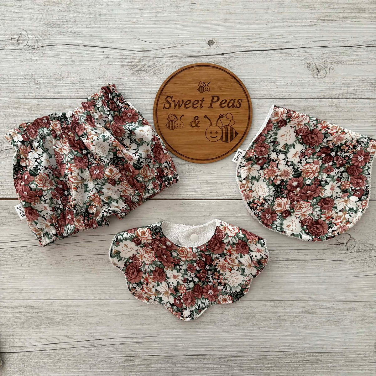 Baby Cardigan, Shorts, Scalloped Bib & Burp Cloth