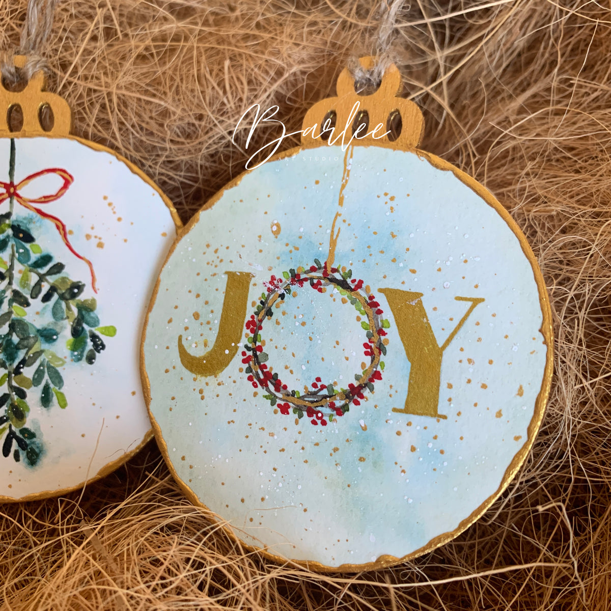 Set of 2 Hand-Painted Christmas Decorations - Unique Ornaments