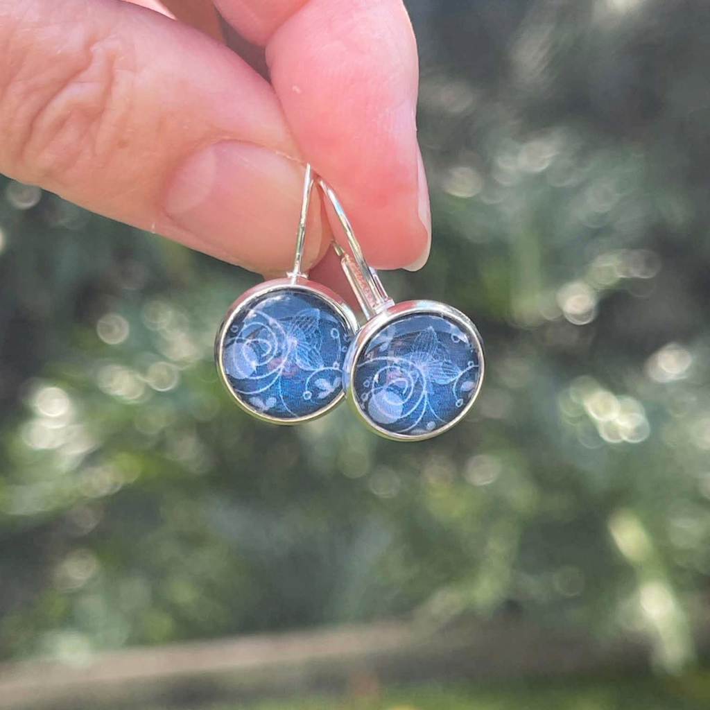 Blue Swirl Pattern Earrings choose Studs, Hooks or Clip-ons