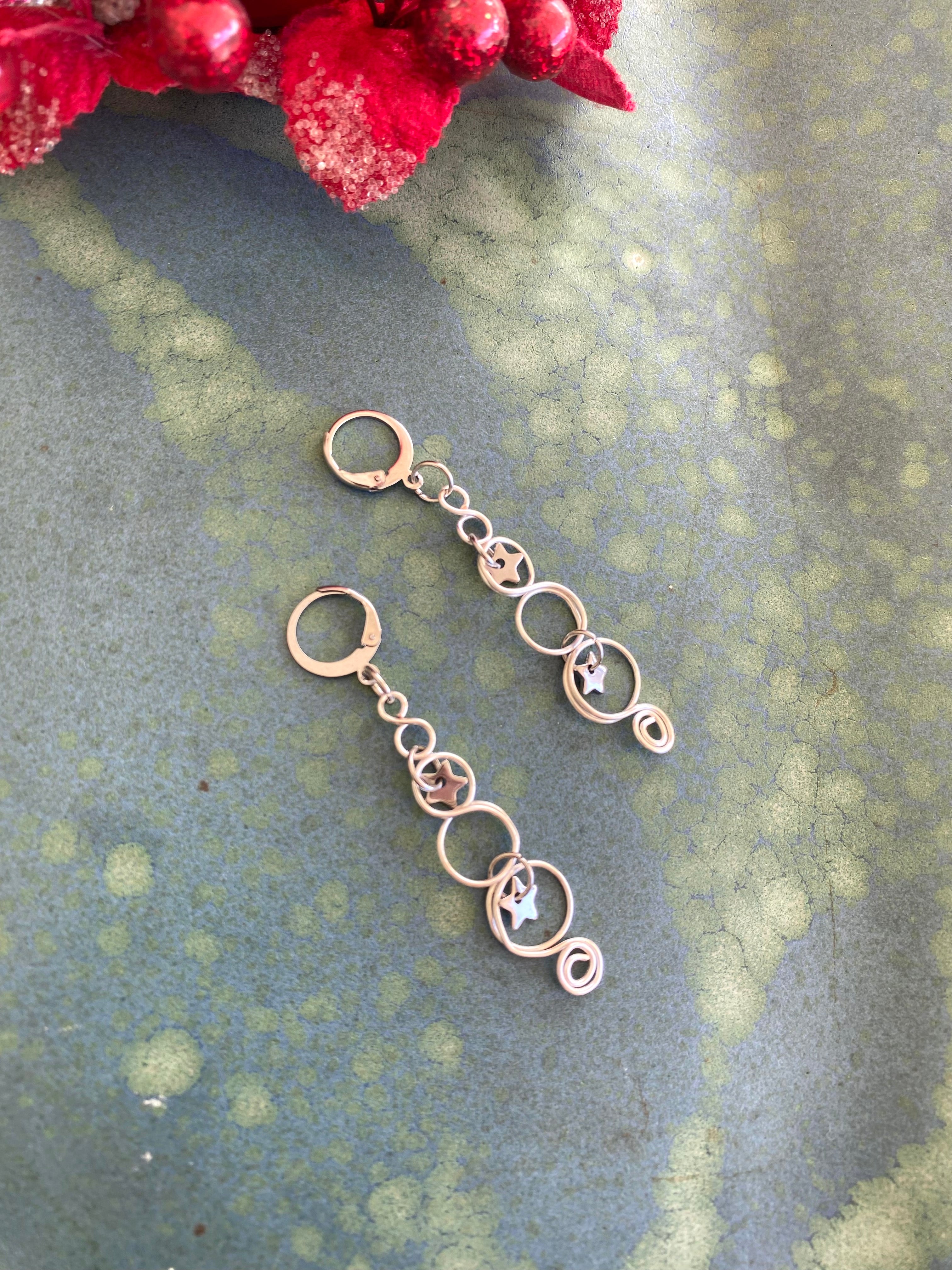 Silver Christmas Tree Earrings With Twinkling Stars | Christmas Jewellery