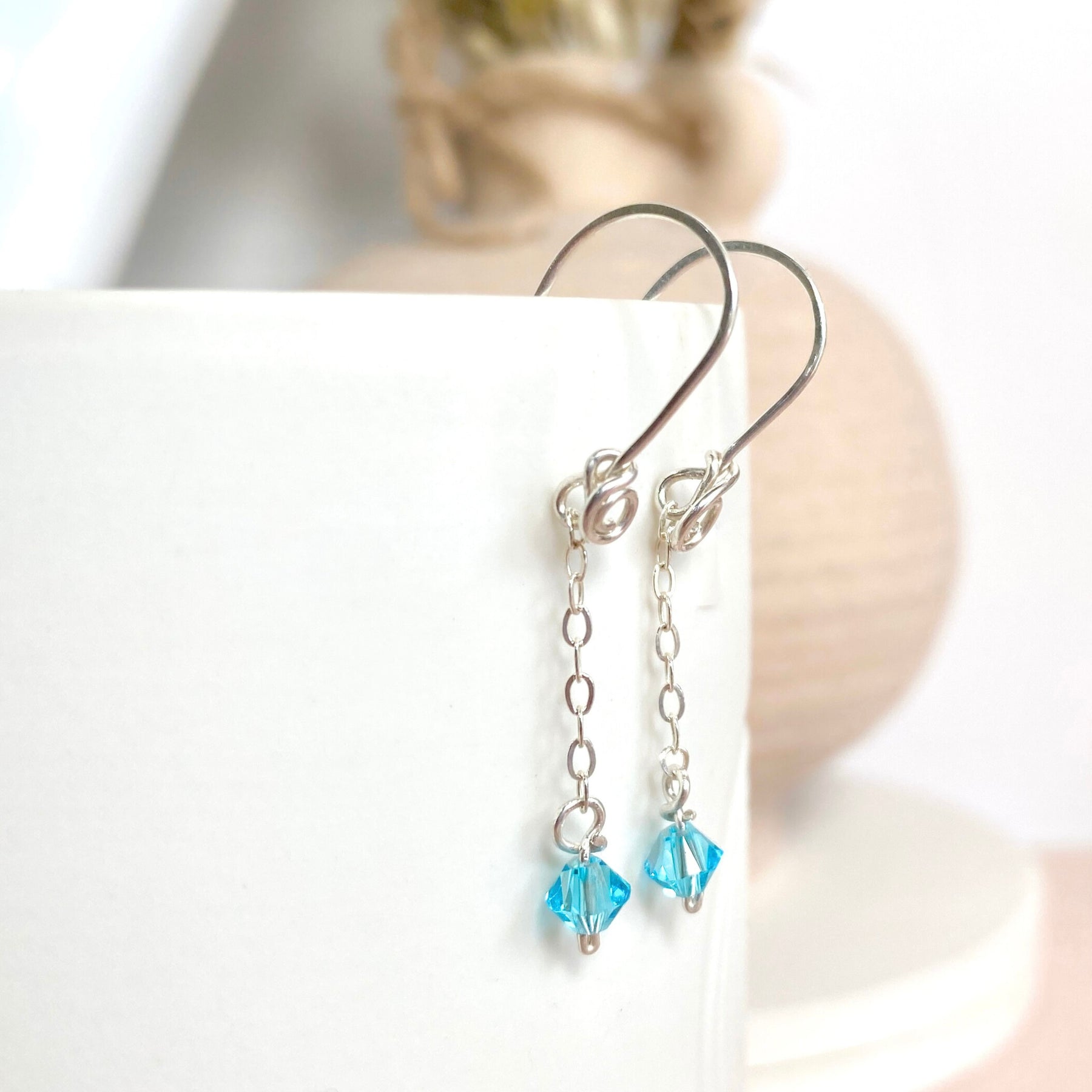 Light Turquoise crystal | Dangle earrings | Sterling silver | December birthstone gift