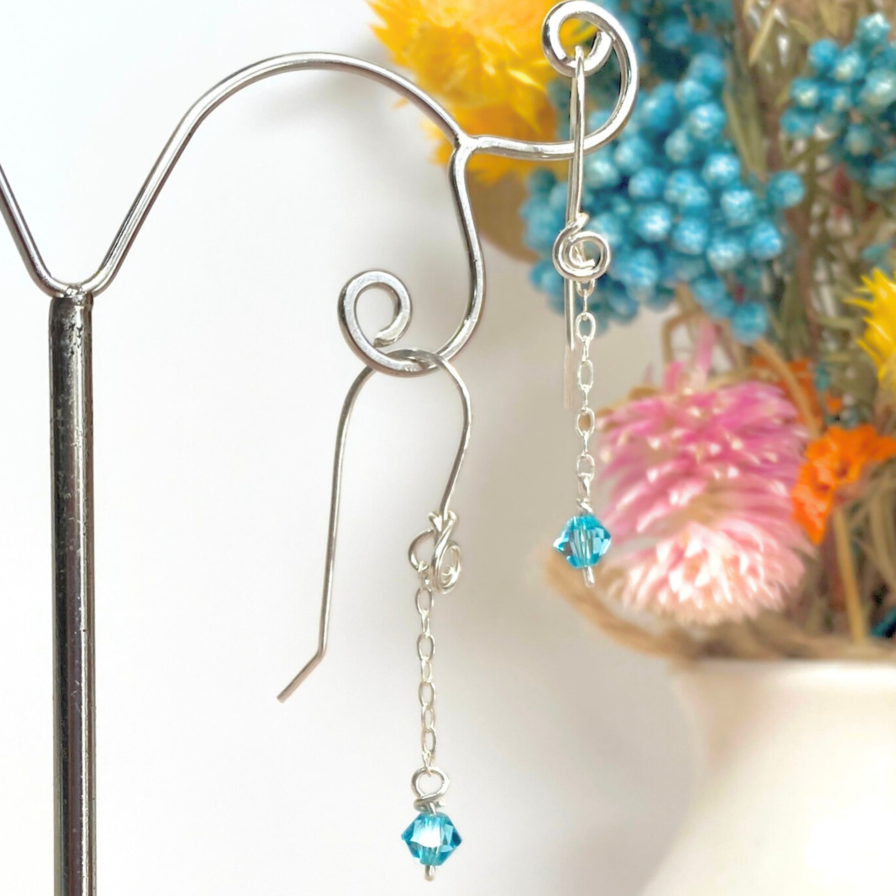Light Turquoise crystal | Dangle earrings | Sterling silver | December birthstone gift