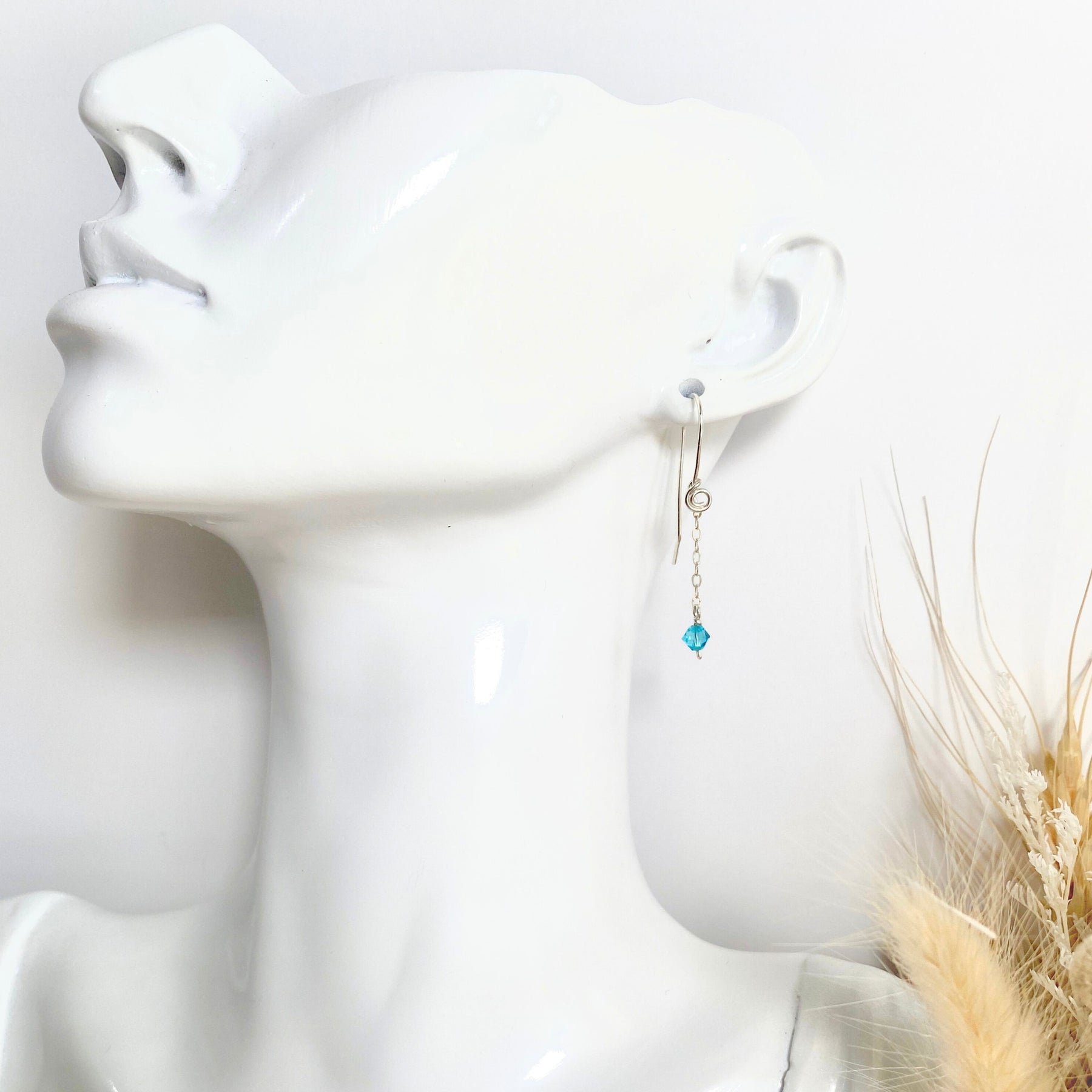 Light Turquoise crystal | Dangle earrings | Sterling silver | December birthstone gift