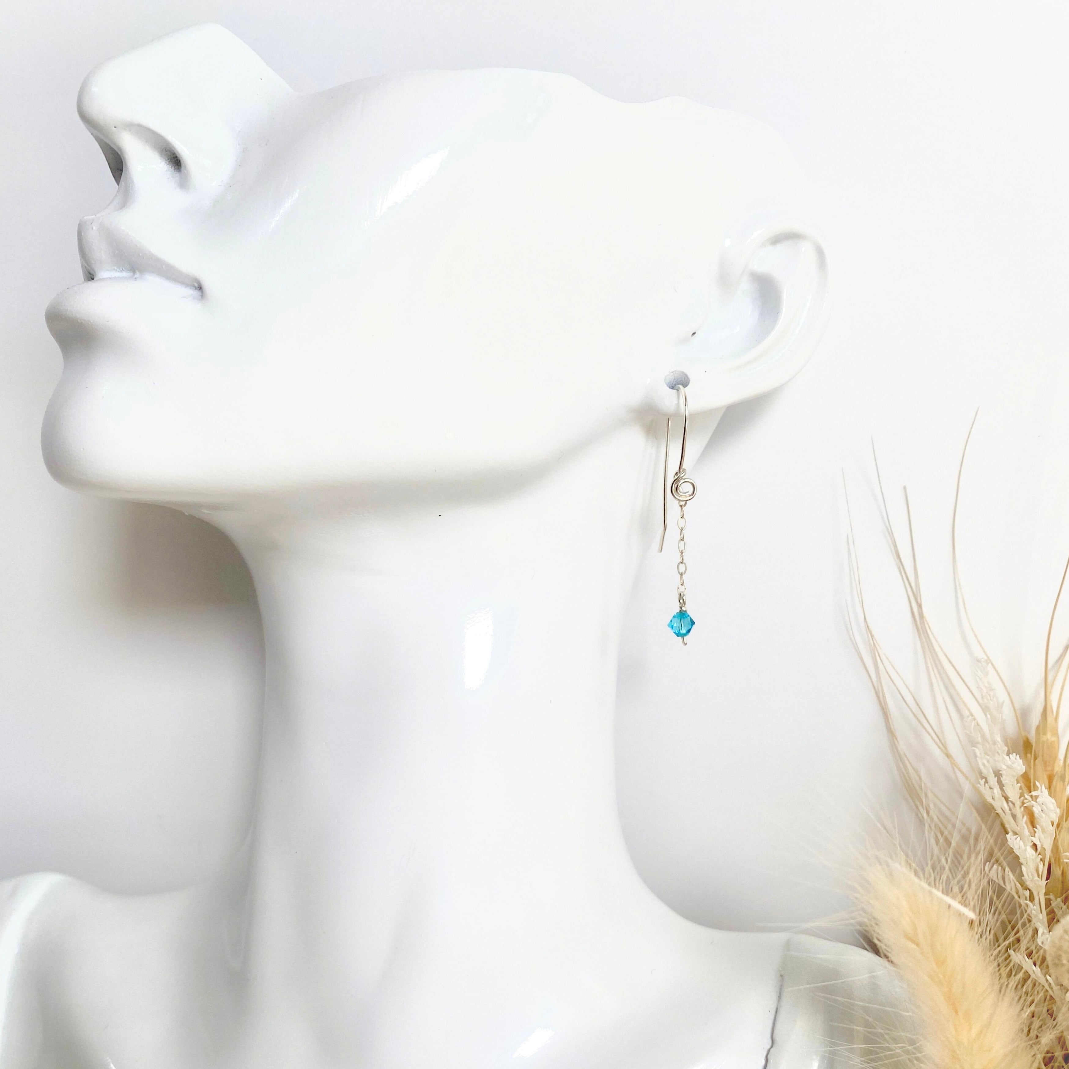 Light Turquoise crystal | Dangle earrings | Sterling silver | December birthstone gift