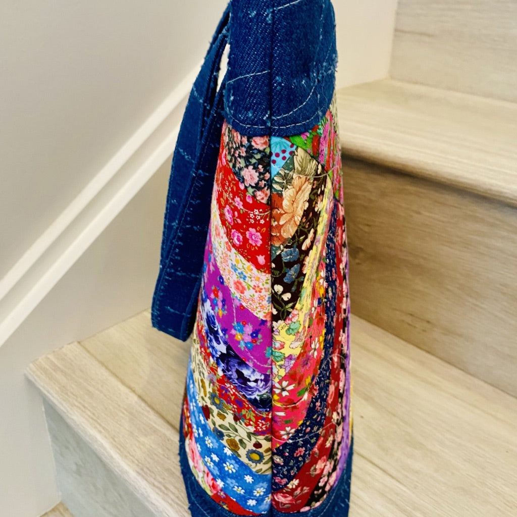 Wildflowers and Denim Strip Pieced Patchwork Tote