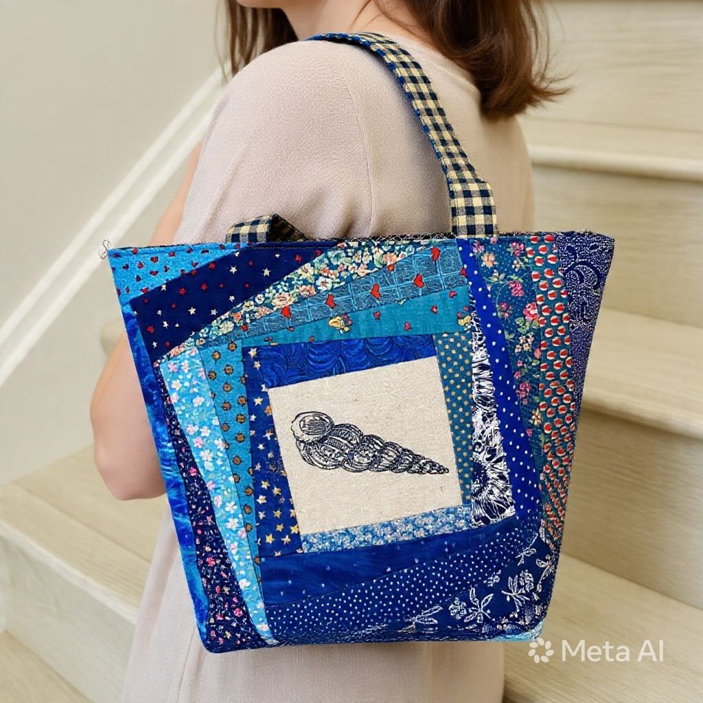 Sea shells patchwork beach bag