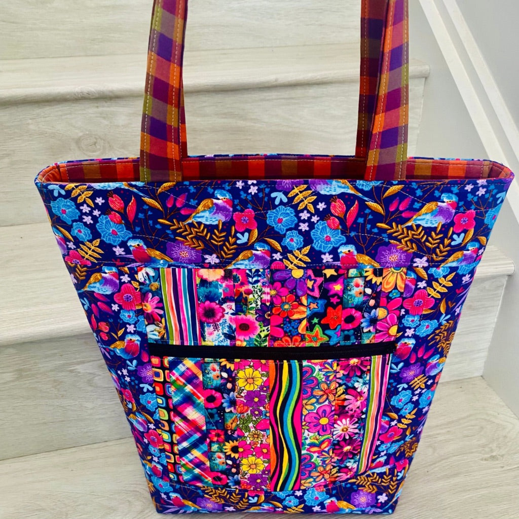 Songbirds and Florals Patchwork Tote