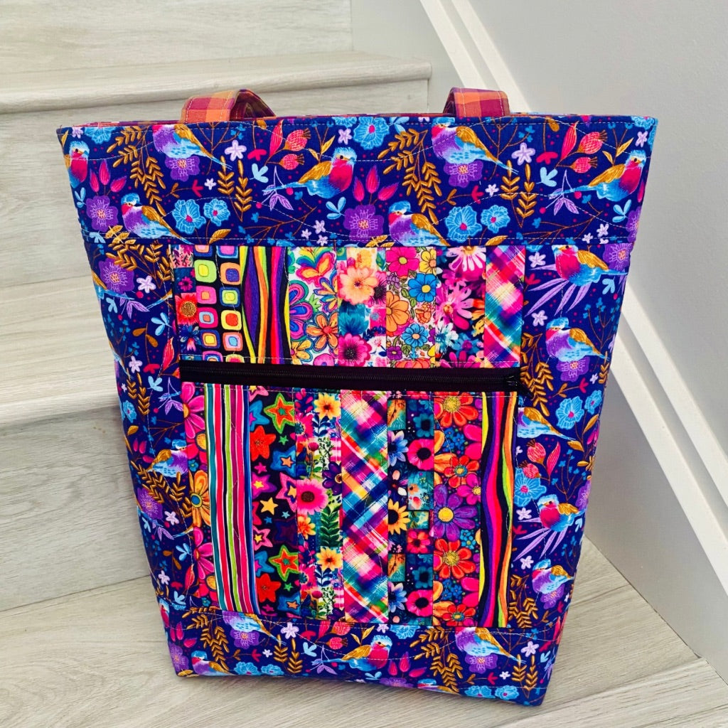 Songbirds and Florals Patchwork Tote