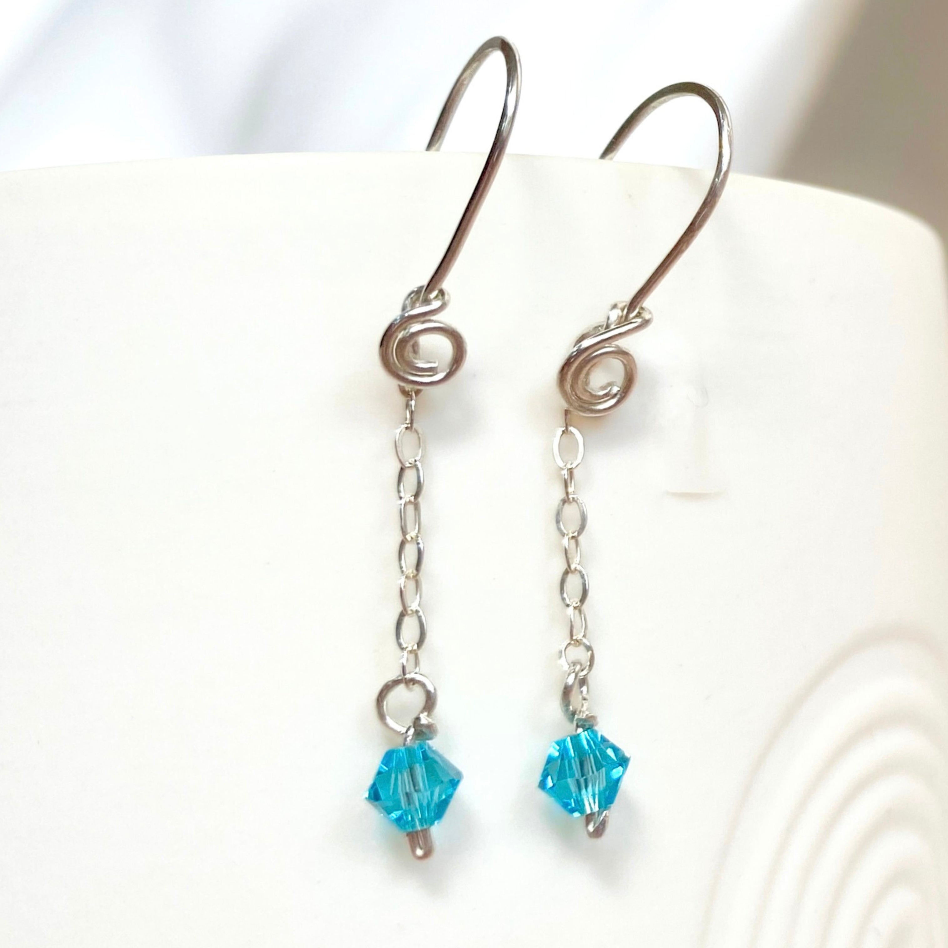 Light Turquoise crystal | Dangle earrings | Sterling silver | December birthstone gift